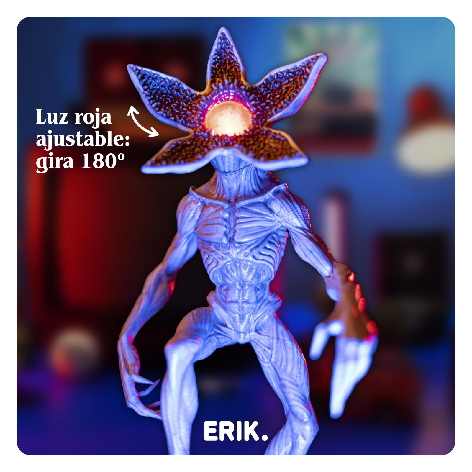 Lampara Stranger Things Demogorgon figura - Lampara Escritorio Gaming o Mesita de noche Con Luz LED roja (USB o Bateria) Decoracion habitacion : Regalo Friki │ Stranger Things Merchandising (34x19 cm)