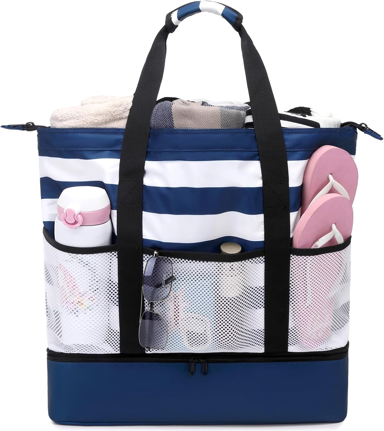 JIANYA Beach Bag Women Waterproof Sandproof Beach Tote Bags with Cooler Top Zipper Large Totes for Pool Travel Daily