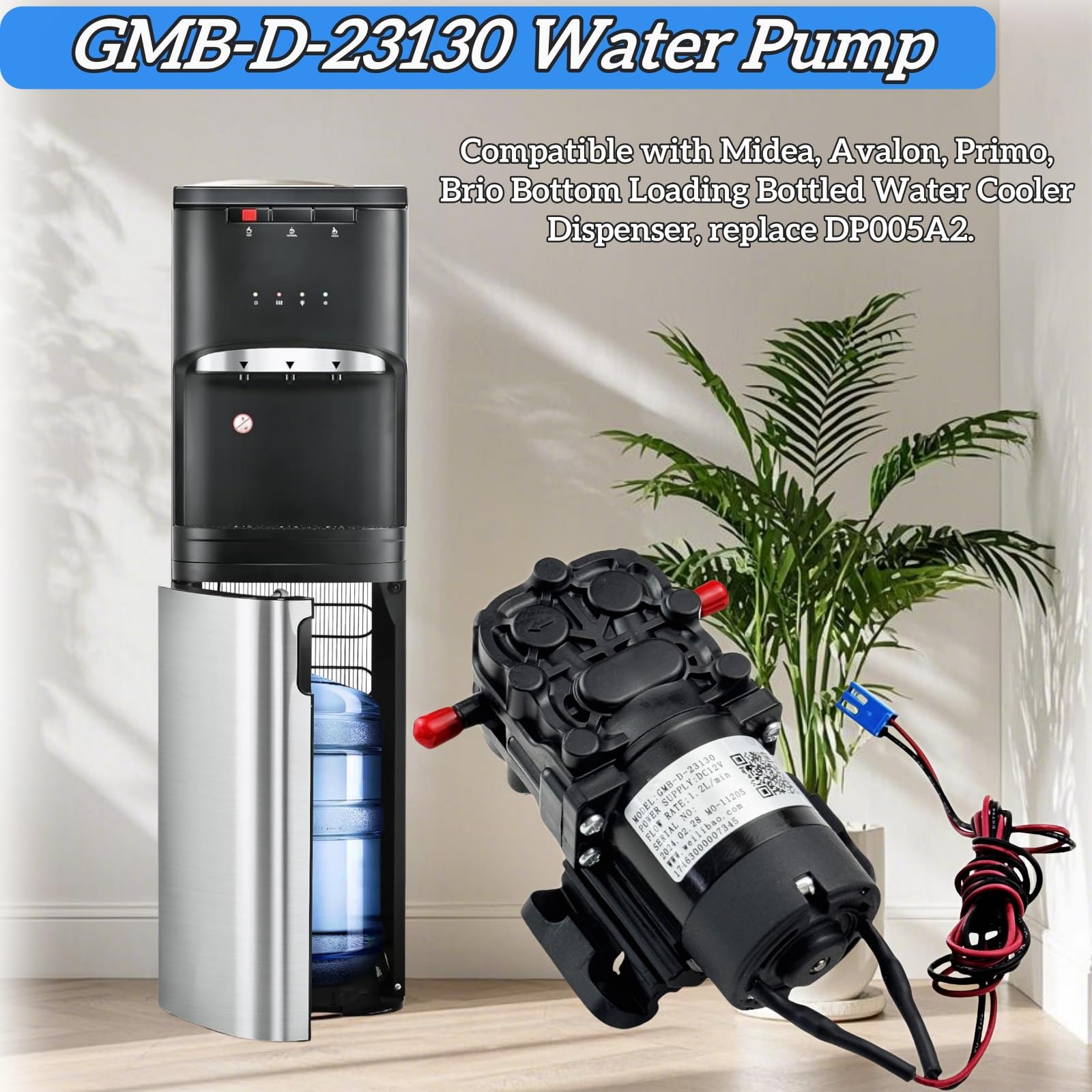 GMB-D-23130 1,2 l/min Dozownik Wody Pompa Wody Kompatybilny z Midea Avalon Primo Brio Dozownik chłodnicy wody butelkowanej z dolnym ładowaniem zastępuje DP005A2 DC 12 V