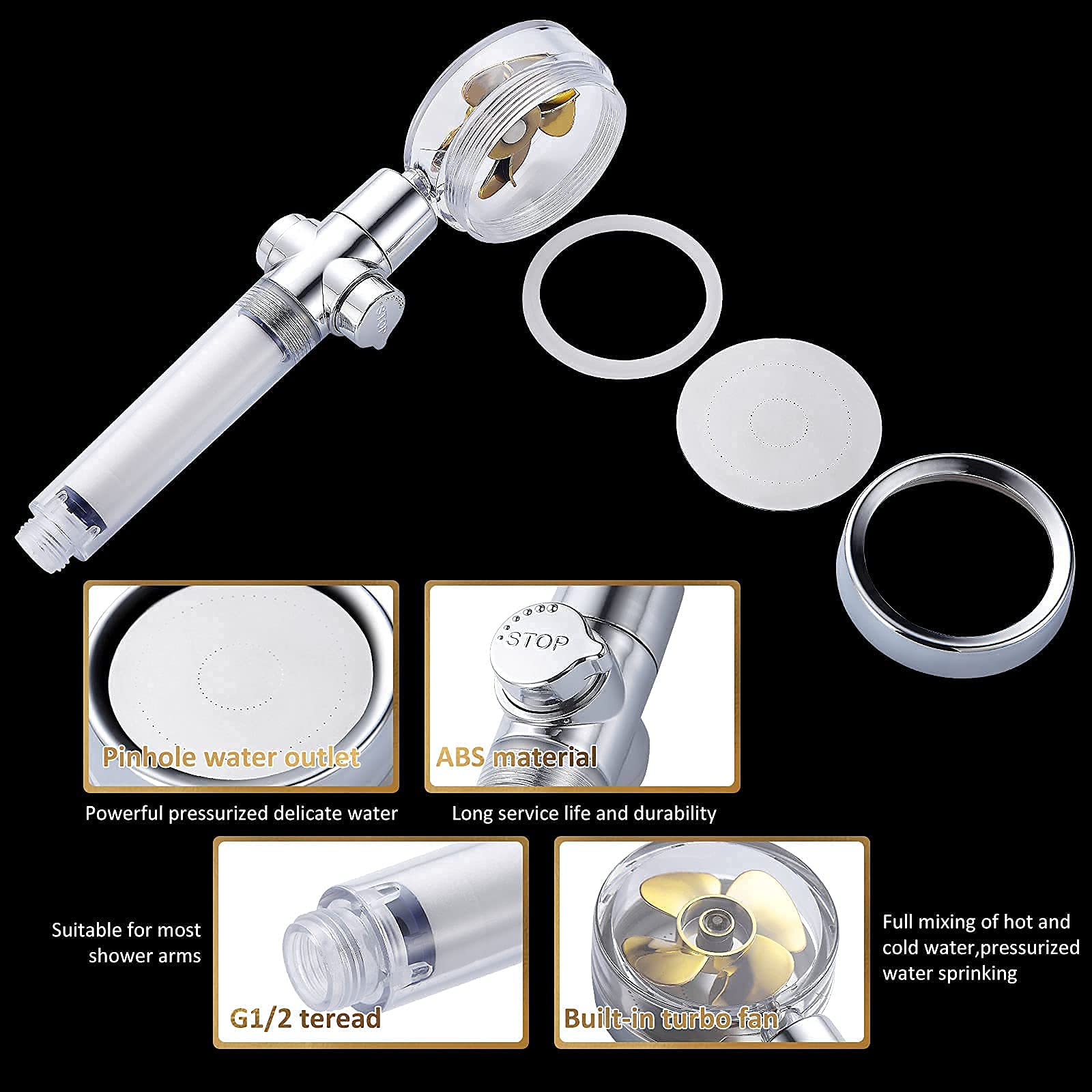 Hydro Jet Power High Pressure Shower Head, The fiji Fan Vortex Turbo Spa Shower  Head, Propeller Driven Shower Head with Filter, Hydrojet Shower Head for  Water Saving Handheld Turbocharged - - Amazon.com