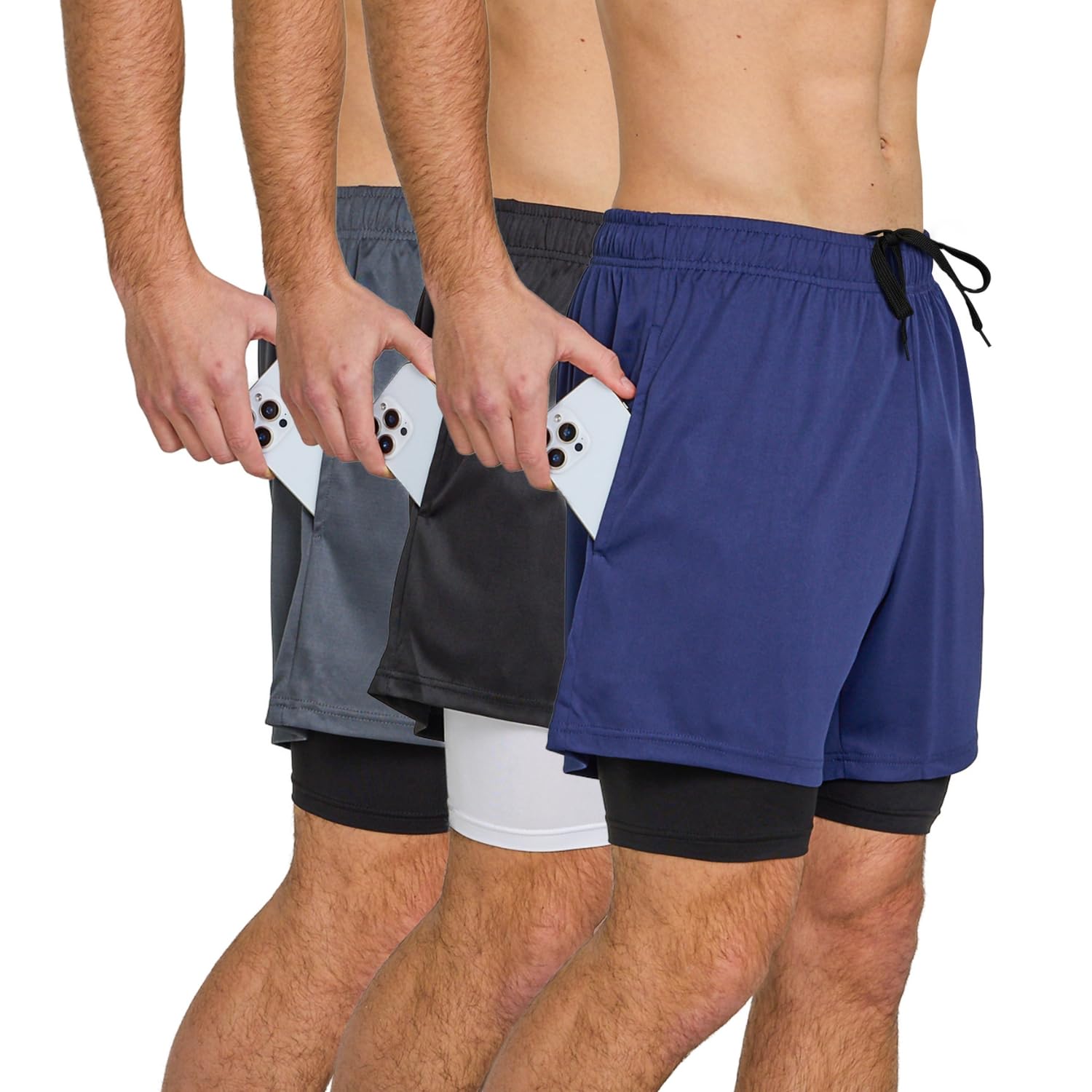 ultra performance 2 in 1 running shorts for men 3-pack gym workout compression shorts with pockets 5 inch inseam breathable athletic shorts
