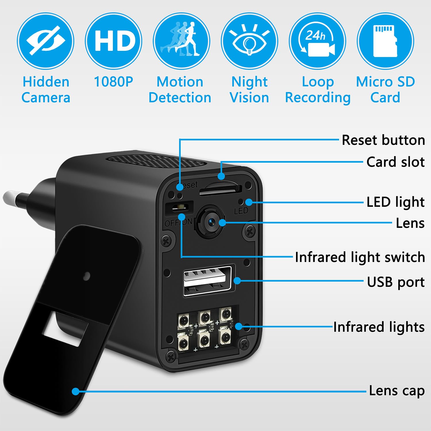 Caméra d'Épaule MINI Caméra Petite Caméra, Mini caméra de surveillance Caméra de corps avec enregistrement audio et vidéo incl. carte mémoire de 64 gigaoctets