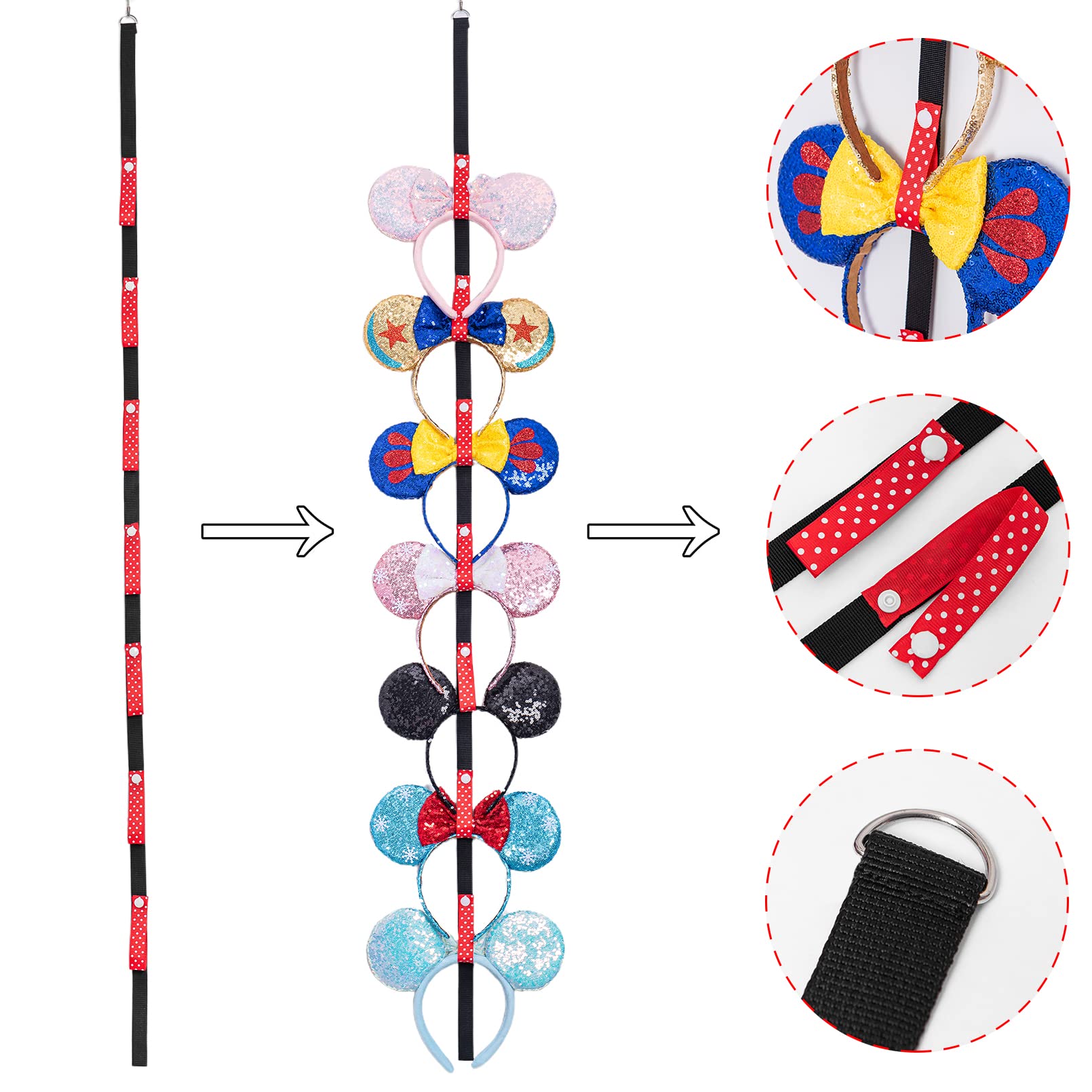 Gocasmus 3 Pcs Mouse Ears Headband Holder Hanging Headband Organizer Bow Headpiece Hair Accessories Vertical Headband Holder Wall Display Decor