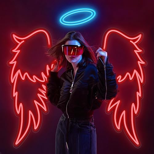 Miniatura 3 de Alas de ángel con halo, letreros de neón de alas de ángel para decoración de pared, luz de neón para bodas, fiestas, bares, salones, dormitorios,