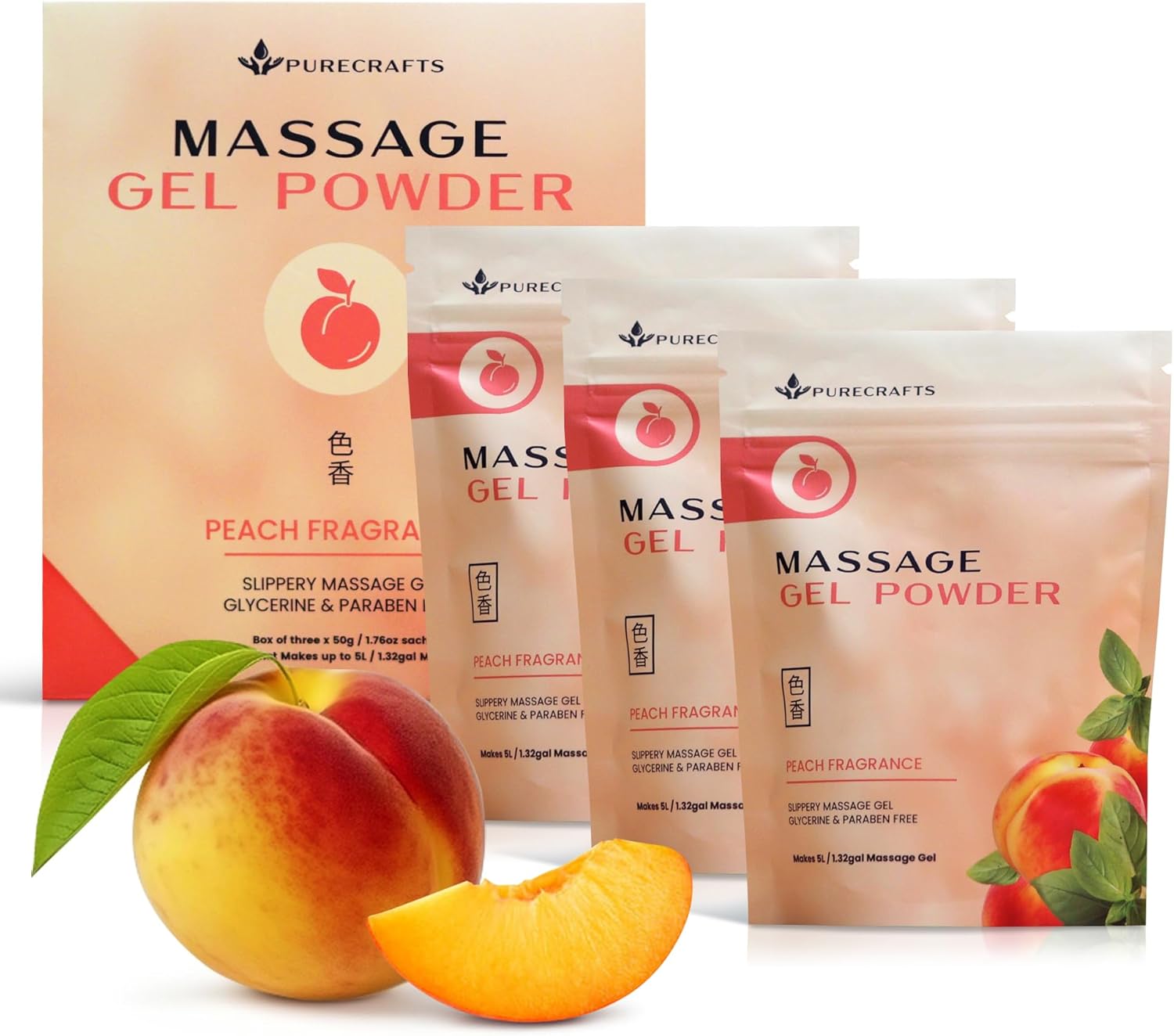 Massage Gel Powder 50g (3-Pack) | Peach Fragrance | Made in Japan | Smooth and Slippery Gel for Wellness and Relaxation | 50g Makes 1.32 Gallons (5 litre) | Just Add Water