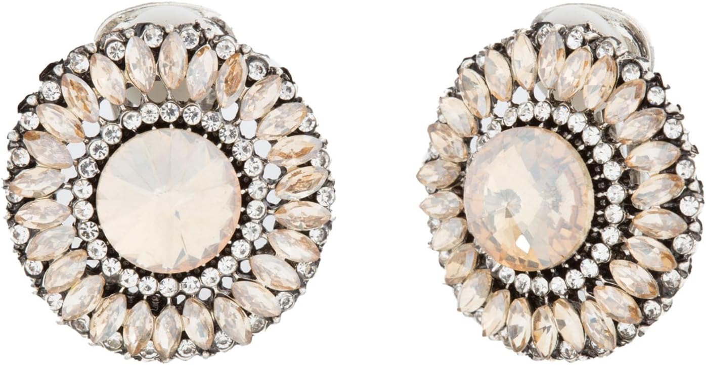 Badgley MischkaWomen's Earrings - Wedding Bridal Elegant Antiqued Finish Round Champagne Rhinestone Clip On Earrings for Women