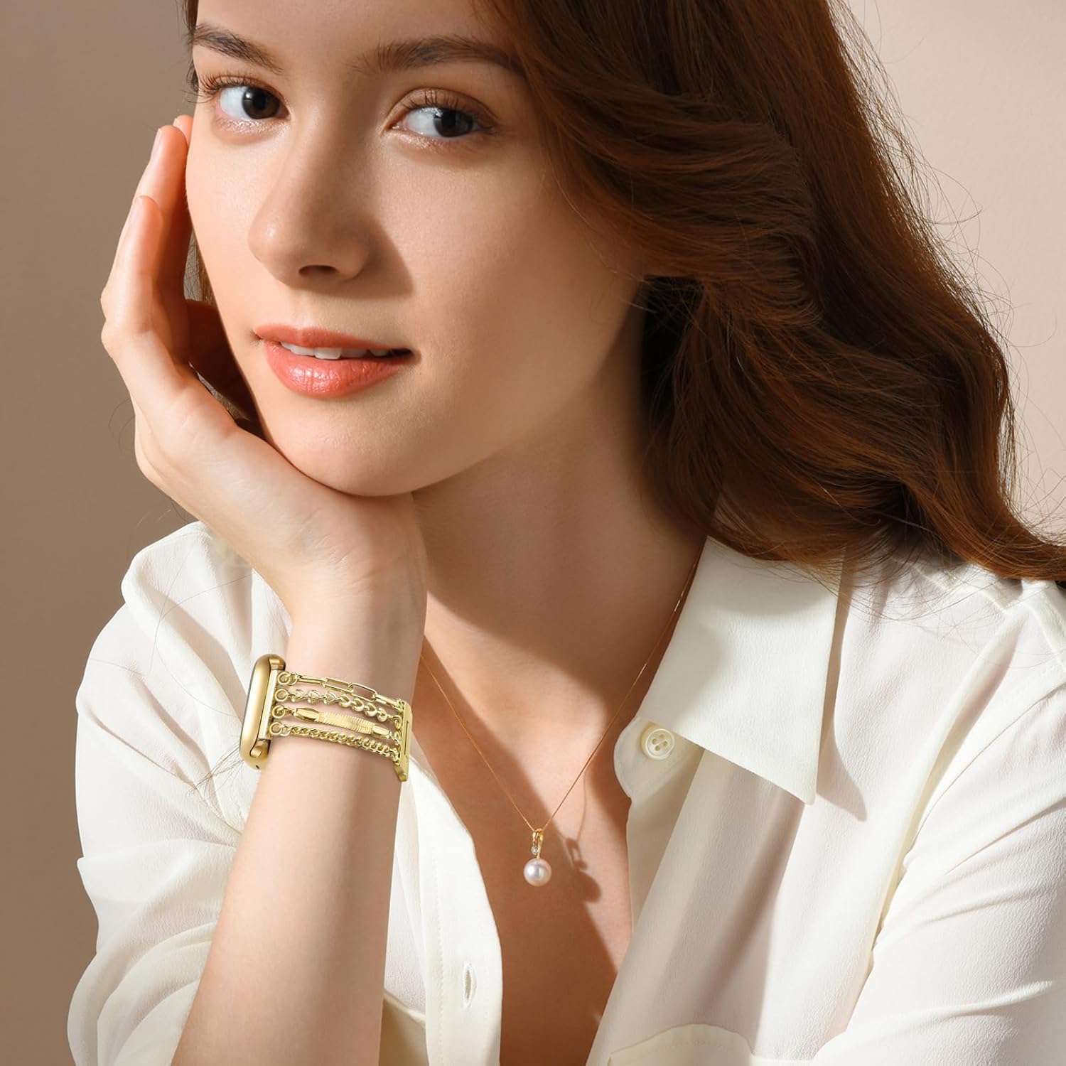 Chain Bracelet Watch Band Women Compatible with Apple Watch 38mm 40mm 41mm 42mm(S10/11) Adjustable Fashion Slim Jewelry Strap for iWatch Series 11/10/9/8/7/6/5/4/SE 3/2/1/Ultra1 2 3 Gold A - Image 2