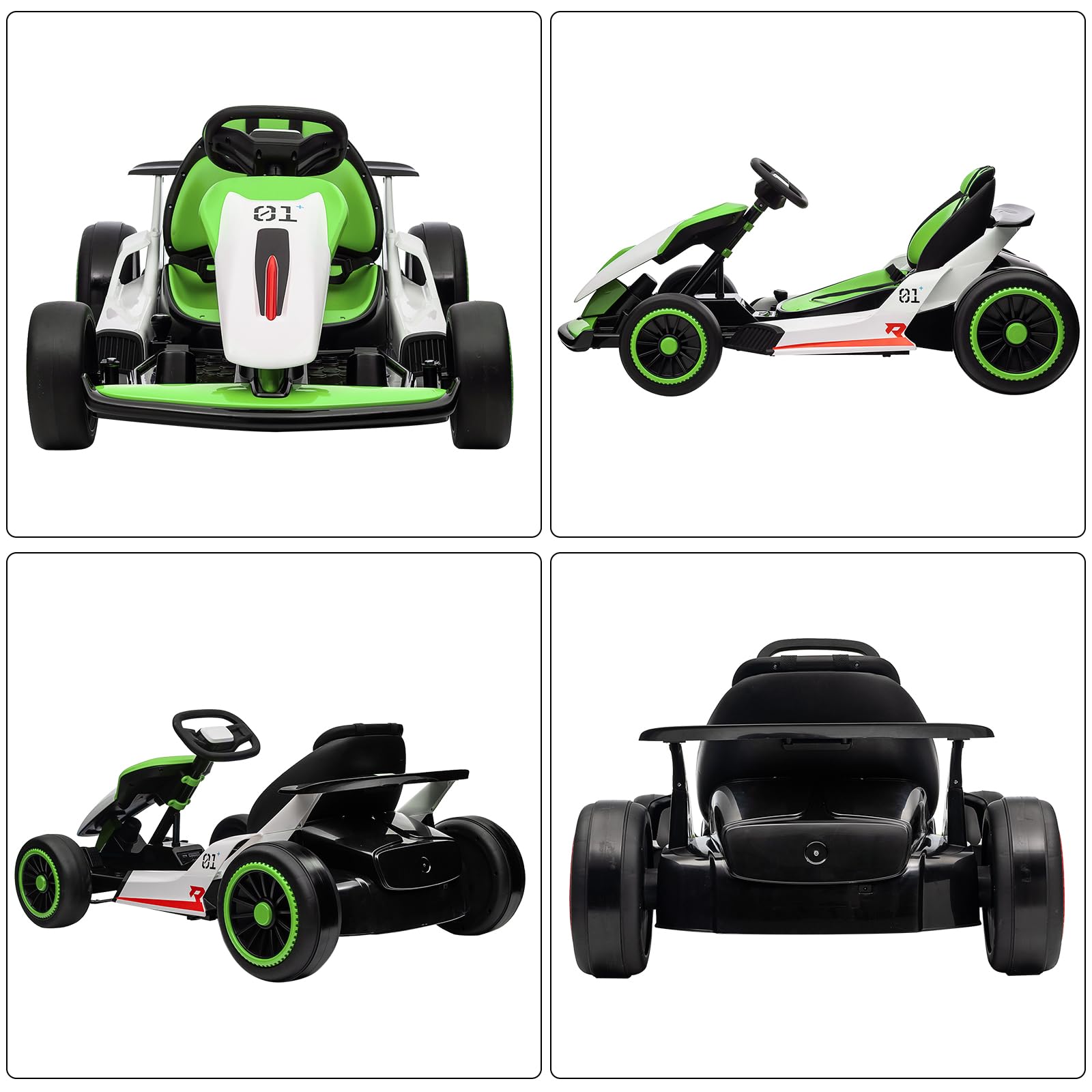 24V Electric Go Kart for Kids, Drift Cart with 2x200W Powerful Motors, 7AH Battery, Max 8MPH Drift Kart, Safety Belt, Slow Start, Music, High-Speed Crazy Cart Ride on for Kids Ages 6-12 - Green - 5