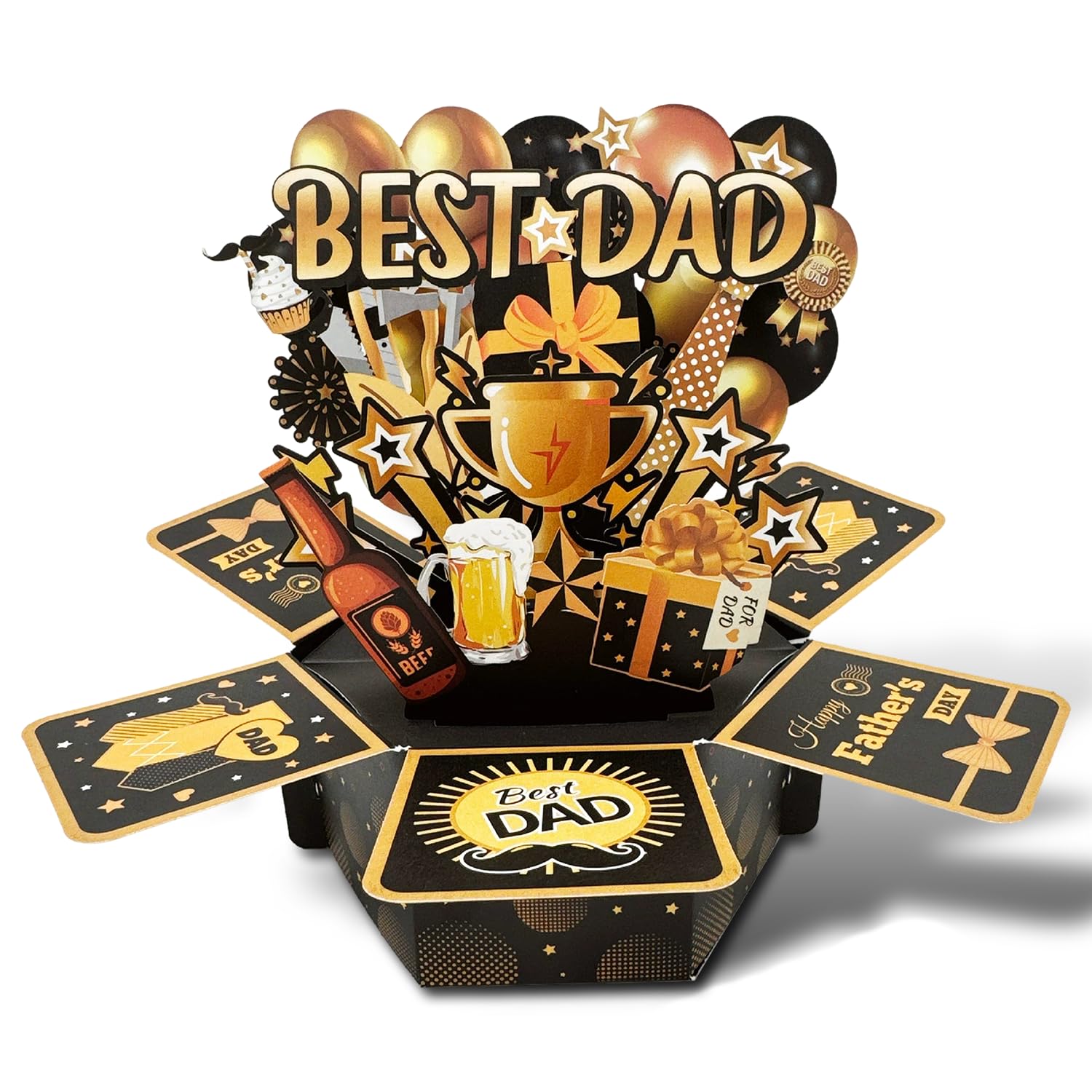 Father's Day Card, Pop 3D Gifts Card From Daughter Son Wife, Style Personalised Dad Gifts Cards Box with Envelopes Note Tag, for Father Step Dad Grandad Father's Fathers Day Cards