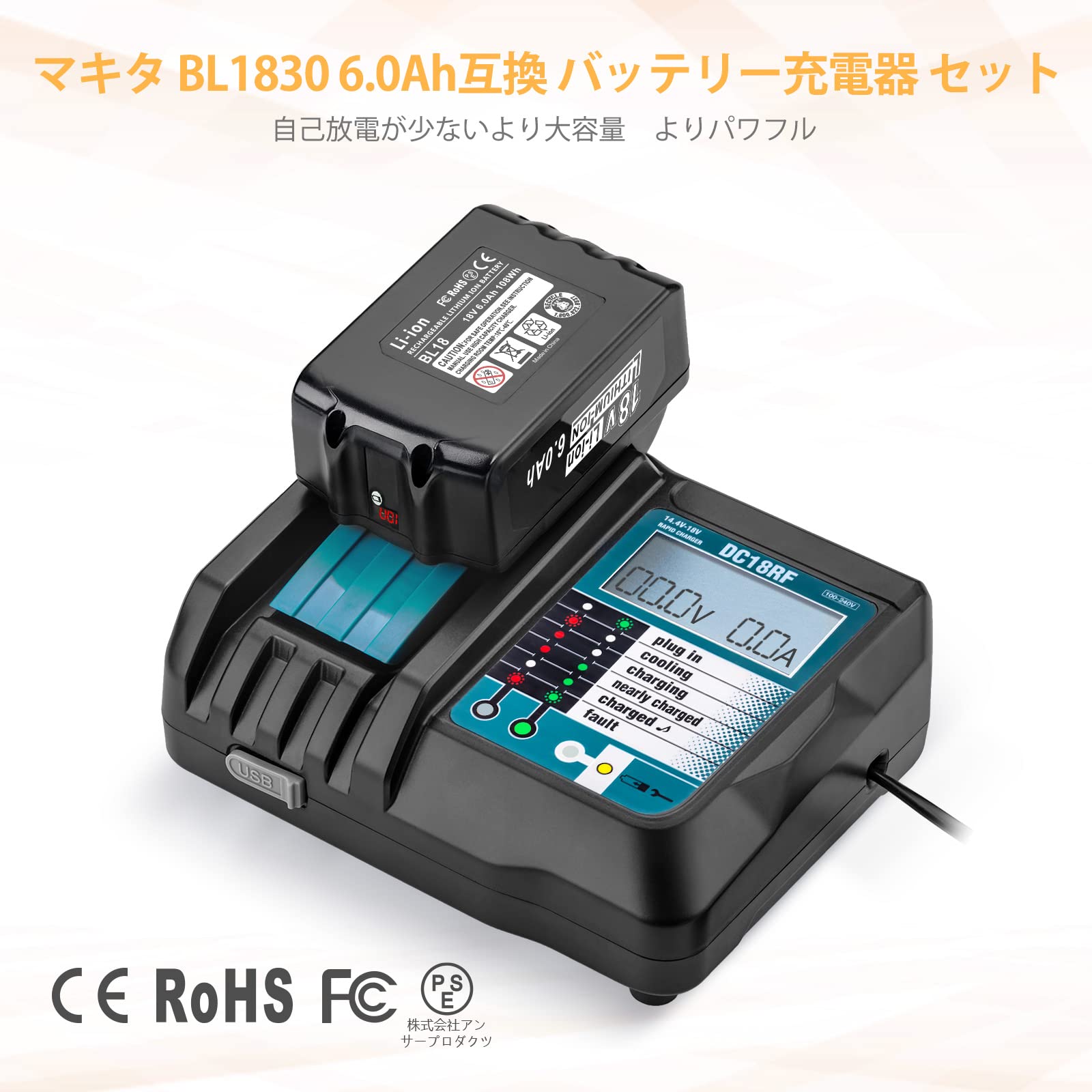 Amazon.co.jp: 18v バッテリー 充電器セット18v 6.0Ahバッテリー 