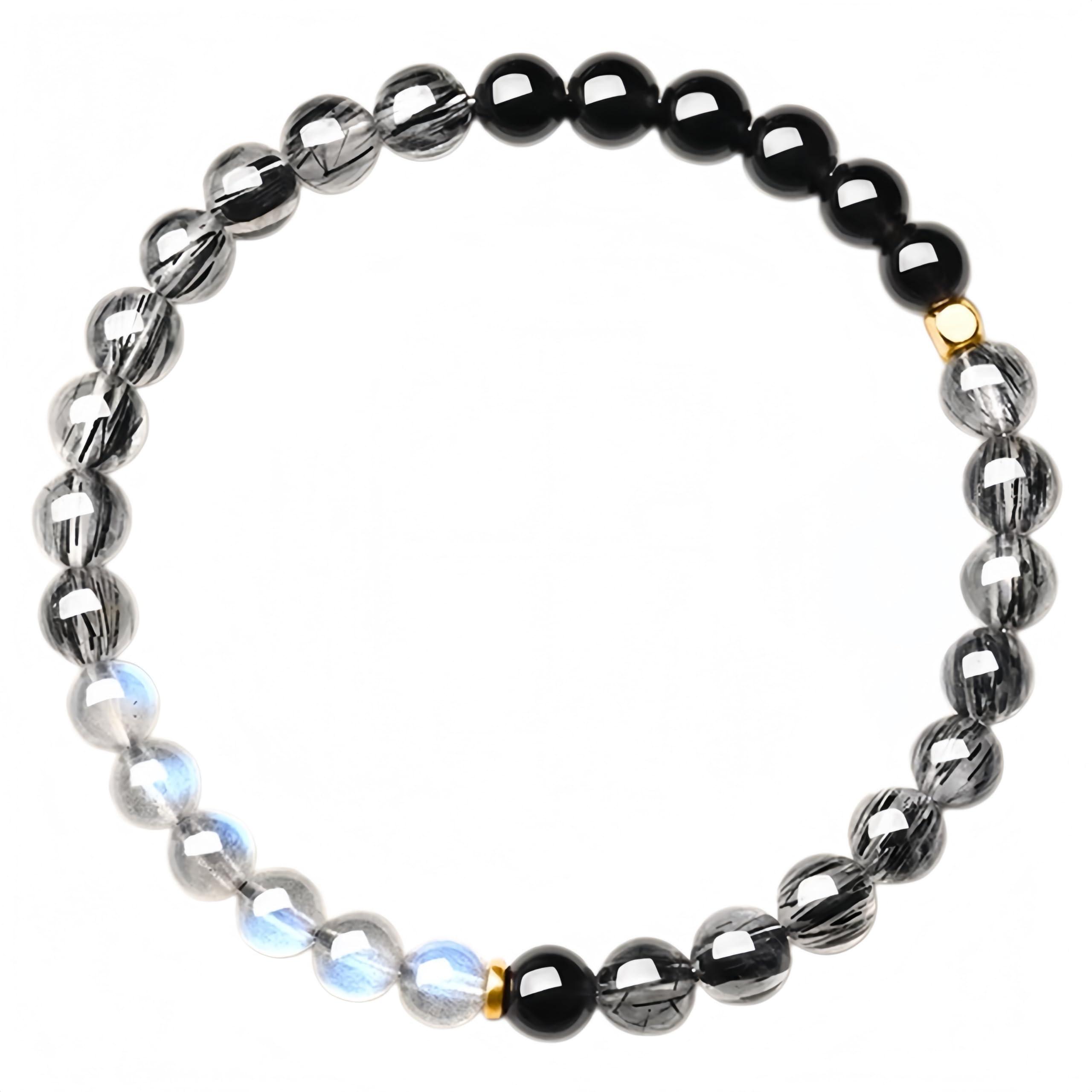 Pulsera Natural Pulsera De Cuarzo Rutilado Negro De Varios Tamaños Con Piedra Lunar