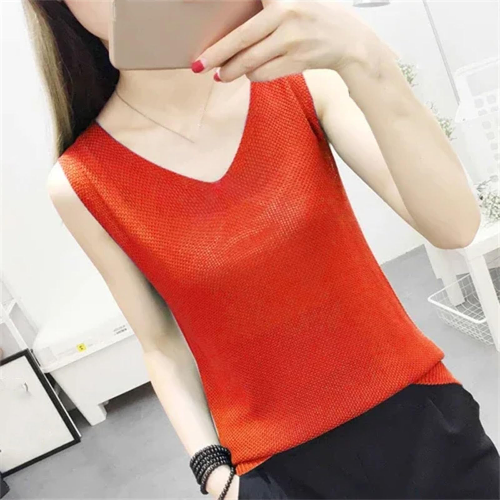 playera sin mangas de punto suelta para mujer, playera suelta
