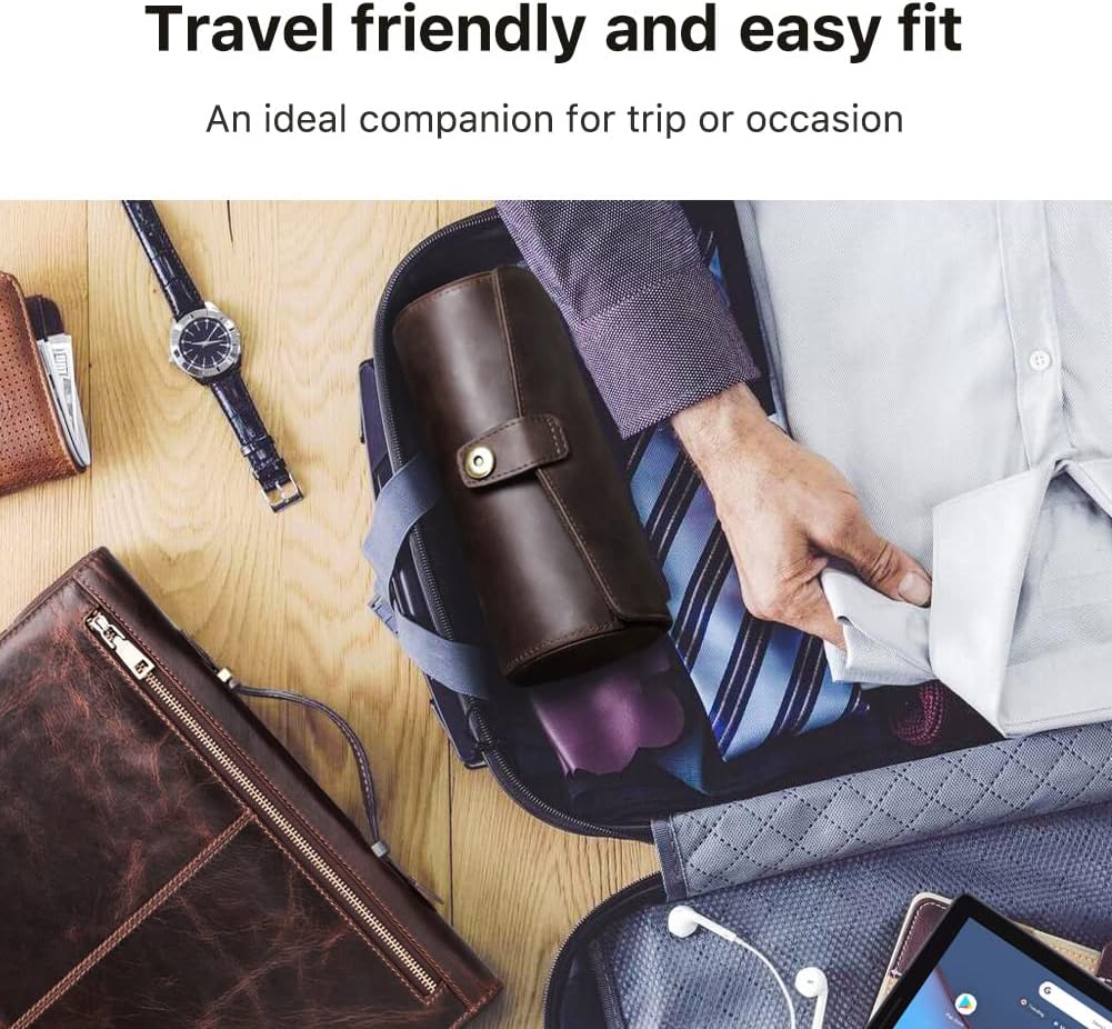 CONTACTS Full Grain Leather Watch Case Cufflink Box with Pad Tie Case Travel Multifunction Jewelry Accessories Organizer Storage Roll