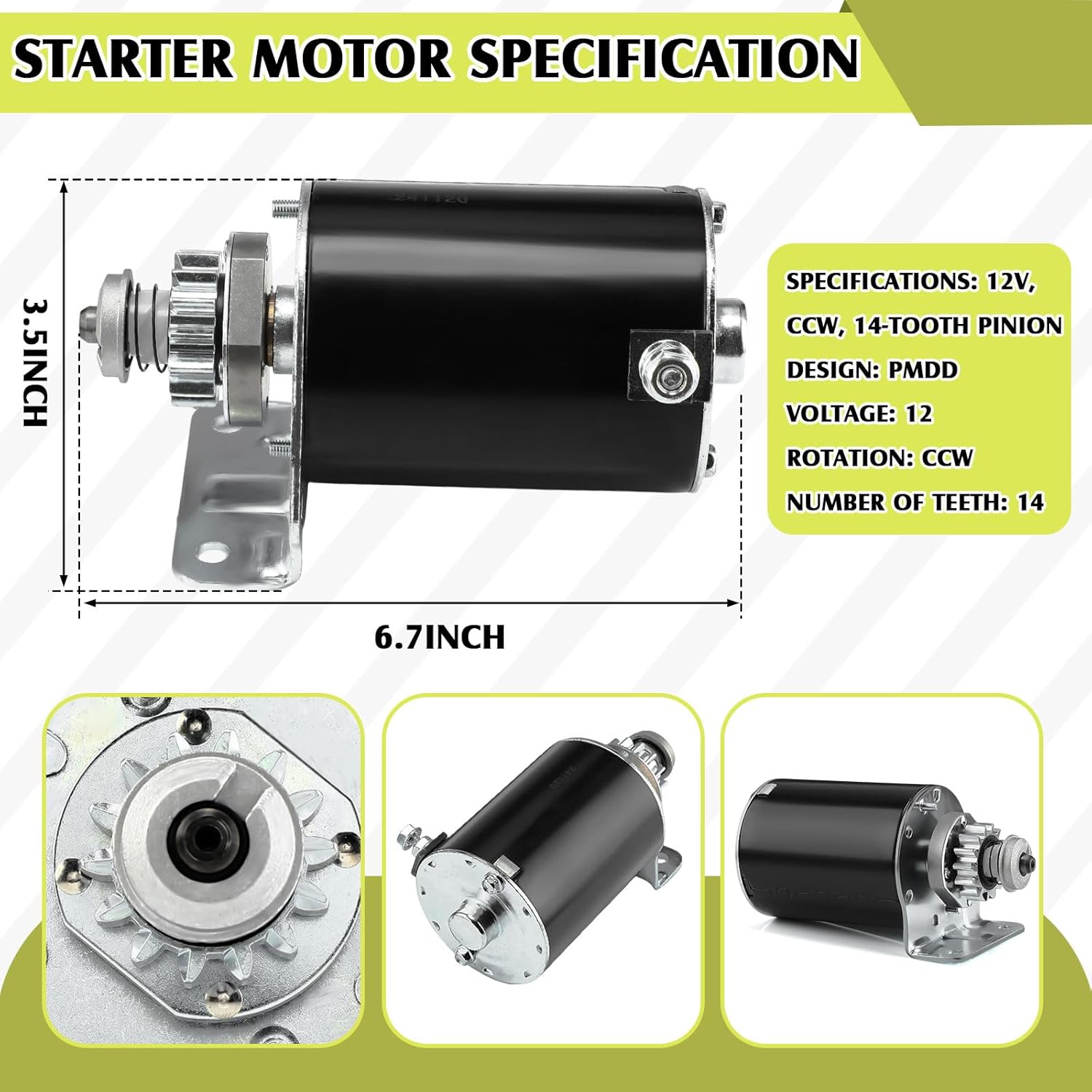 3 Pcs Starter Replacement Compatible with John Deere L100, Briggs, Cub Cadet Lawn Mower Tractors, 593934 Motor, 762-1261-211-51 Starter Solenoid, 175566 Ignition Switch with Key