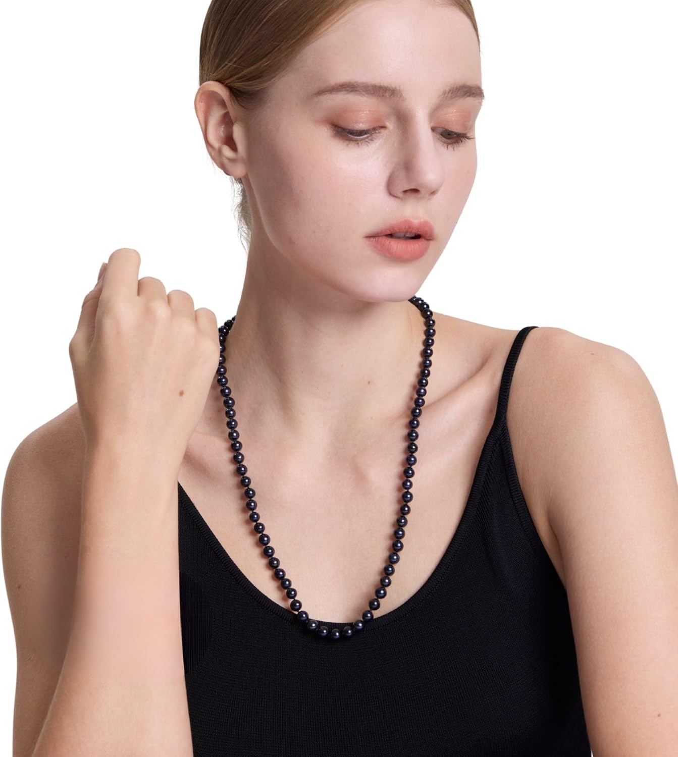 II ROUND PEARL II Real Black Pearl Necklace for Women Pearl Jewelry for Men Sterling Silver Genuine Cultured Freshwater Wedding Anniversary Birthday Gift Strand