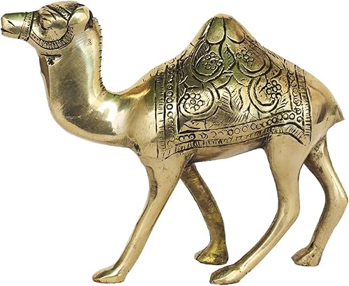 Camello de latón para decoración de mandir en casa, oficina, artículos de regalo, arte coleccionable, artesanía, amarillo, 5.4 x 1 x 4.5 pulgadas