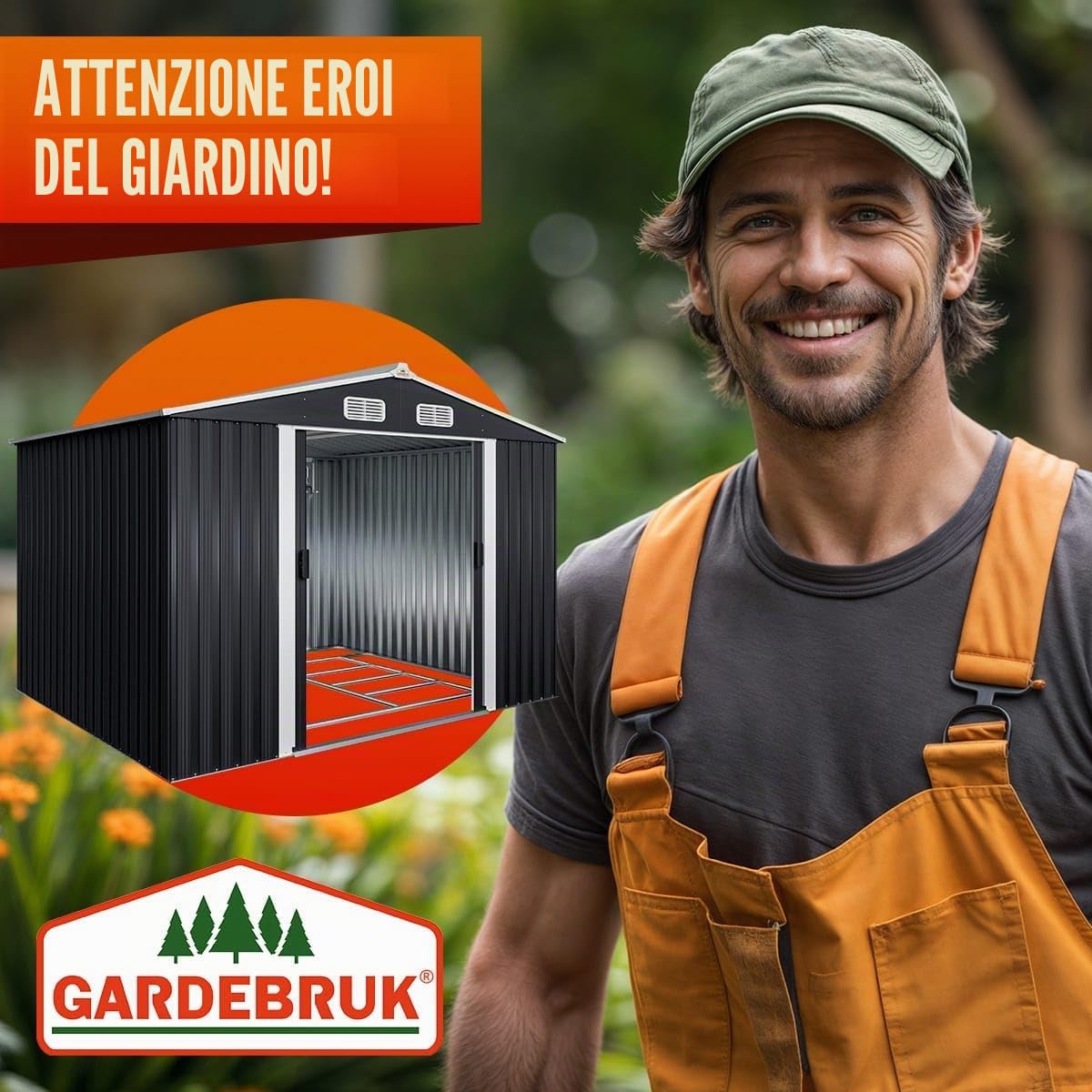 GARDEBRUK® Casetta per Attrezzi da Giardino XXL in Metallo 5m² con Base 257x205x178cm Porta Scorrevole Capanno Antracite con Tetto Prese d´Aria Capannone Rimessa da Esterno 9m³
