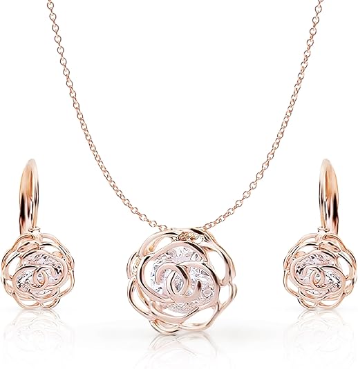 Crystalline Azuria 18K Gold Plated Crystal Rose Necklace & Earrings Set (Bridal/Wedding)