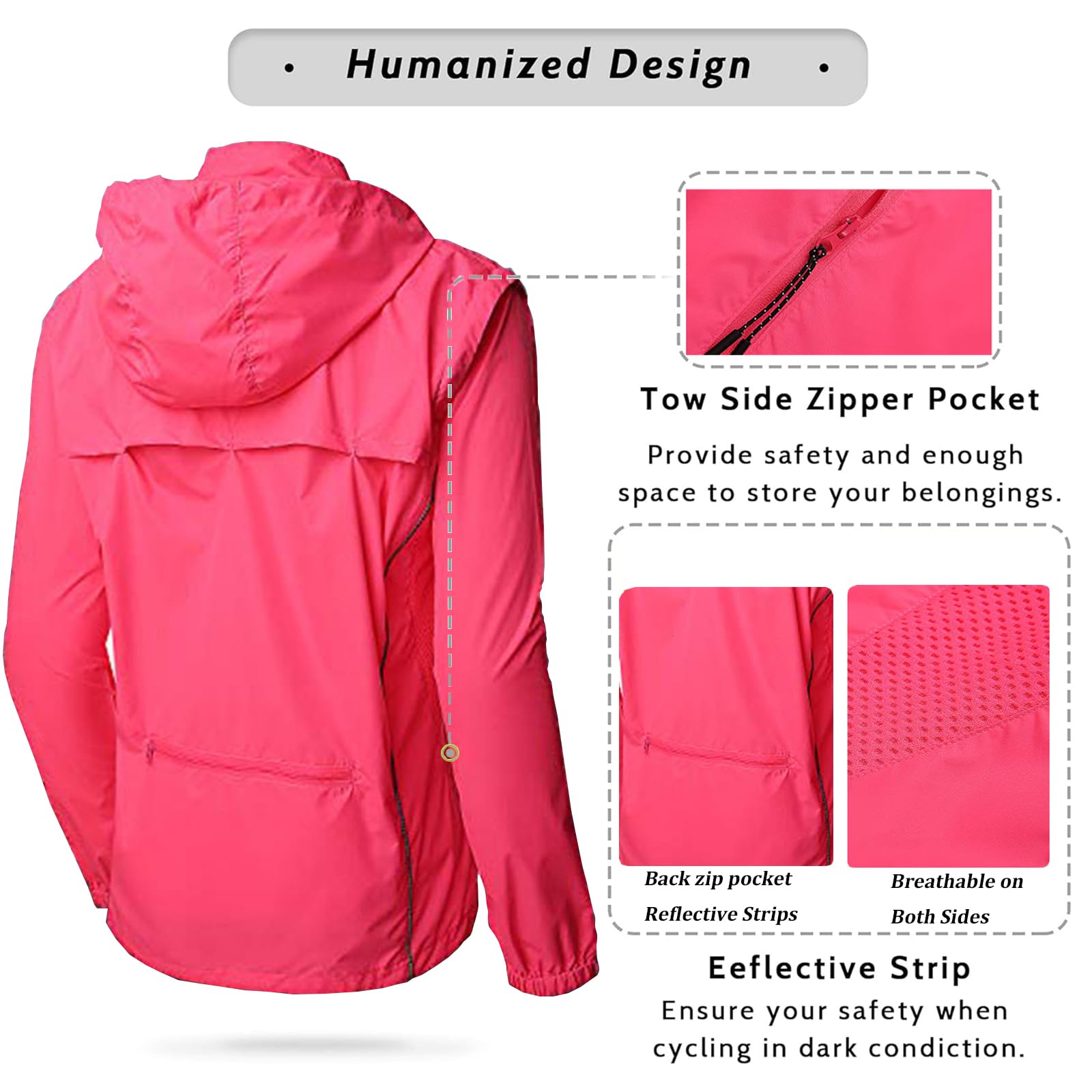 Giacche Ciclismo Donna con Cappuccio, Antivento Impermeabile MTB Sportivo Abbigliamento Leggera Traspirante All'Aperto Ciclismo Giacca Asciugatura Rapida,Plum Red-S