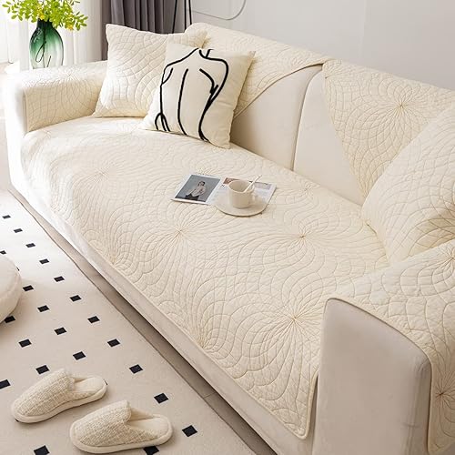 Miniatura 11 de Funda de Sofá Estilo Granja Color Sólido Neutro Funda de Sofá de Algodón Suave Acolchado Fundas para Sofá Seccional Antideslizante Lavable Forro de