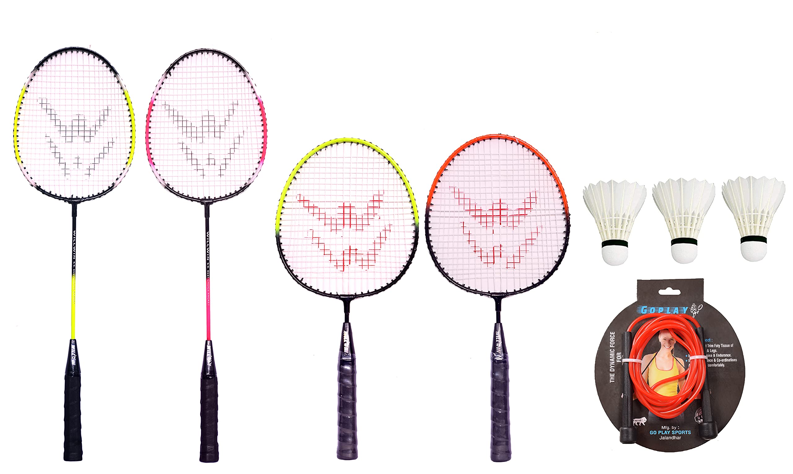 WILLWIN 5050 Badminton Special Combo Pack of 2 Full Size Racket and 2 Short Size Racket and 3 Piece Feather Shuttle with Skiping Rope Free (B09FLTR132) Amazon Price History, Amazon Price Tracker