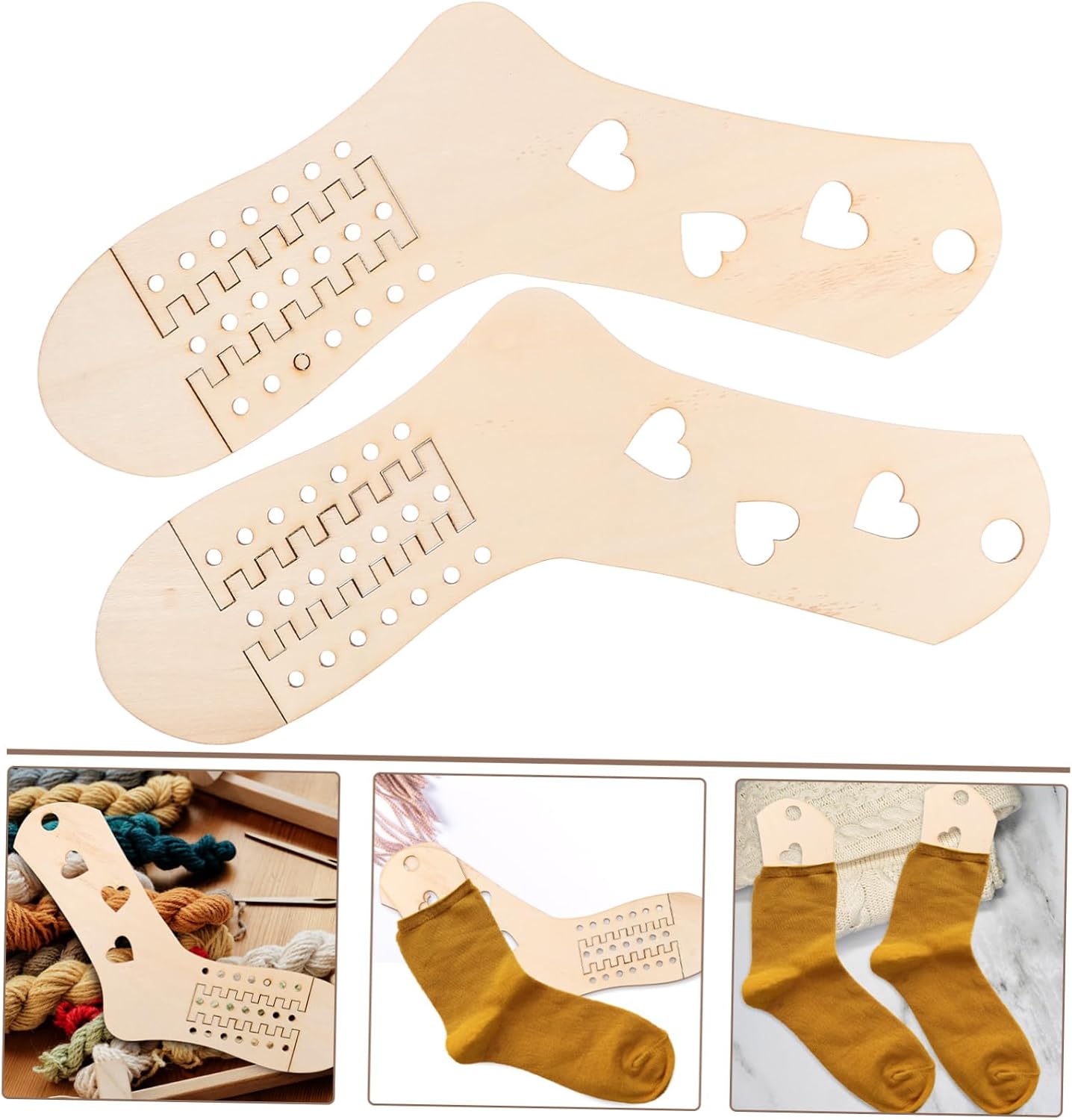 MOKKHNB 2pcs Wooden Sock for Knitting DIY Sock Stretchers Durable Natural for Craft Lovers for Shaping Drying and Displaying Hand Knitted