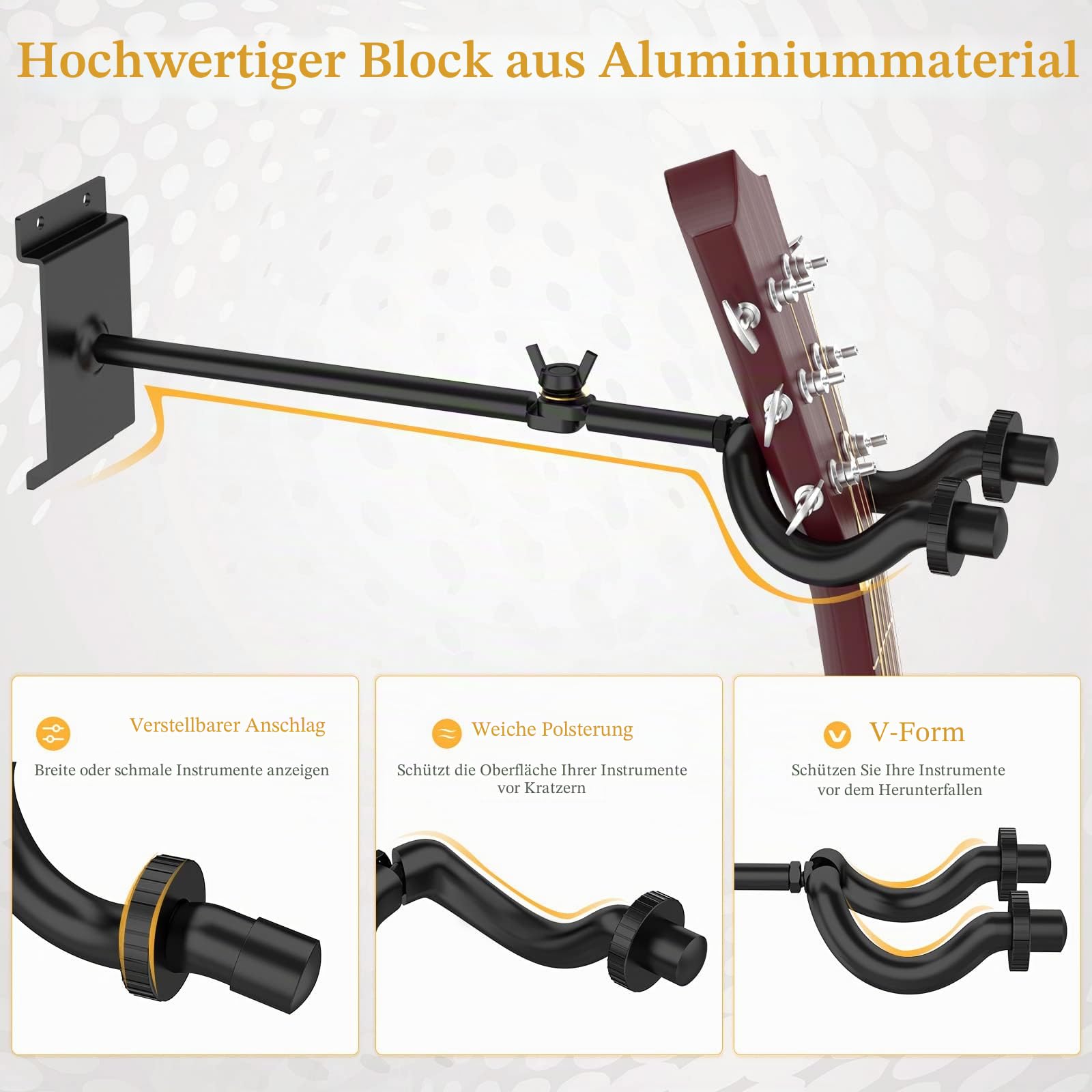 LEKATO Wandhalterung Gitarrenaufhänger Basshalter E-Gitarrenständer zum Halten von 5 Gutiars&Bass Aluminium-Lamellen-Wandschienensystem Metall-Gitarren-Rack-Nähdesign