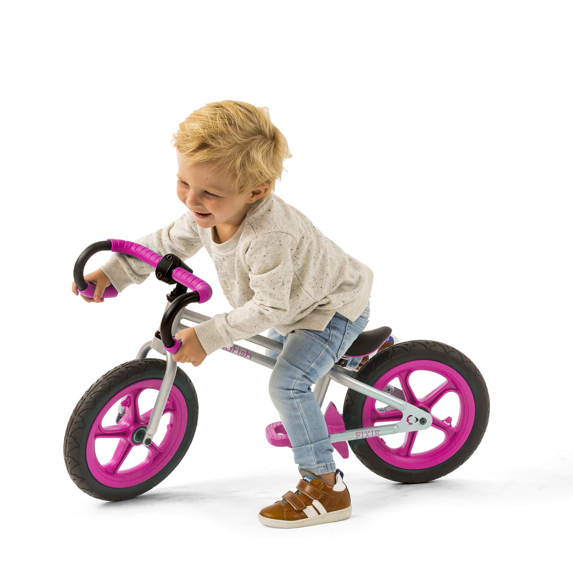 Chillafish Fixie: draisienne au véritable look de vélo de course pour les enfants de 2 à 5 ans, pneus increvables de 12 pouces, siège et guidon ajustable en hauteur, frein à pied et repose pied, rose