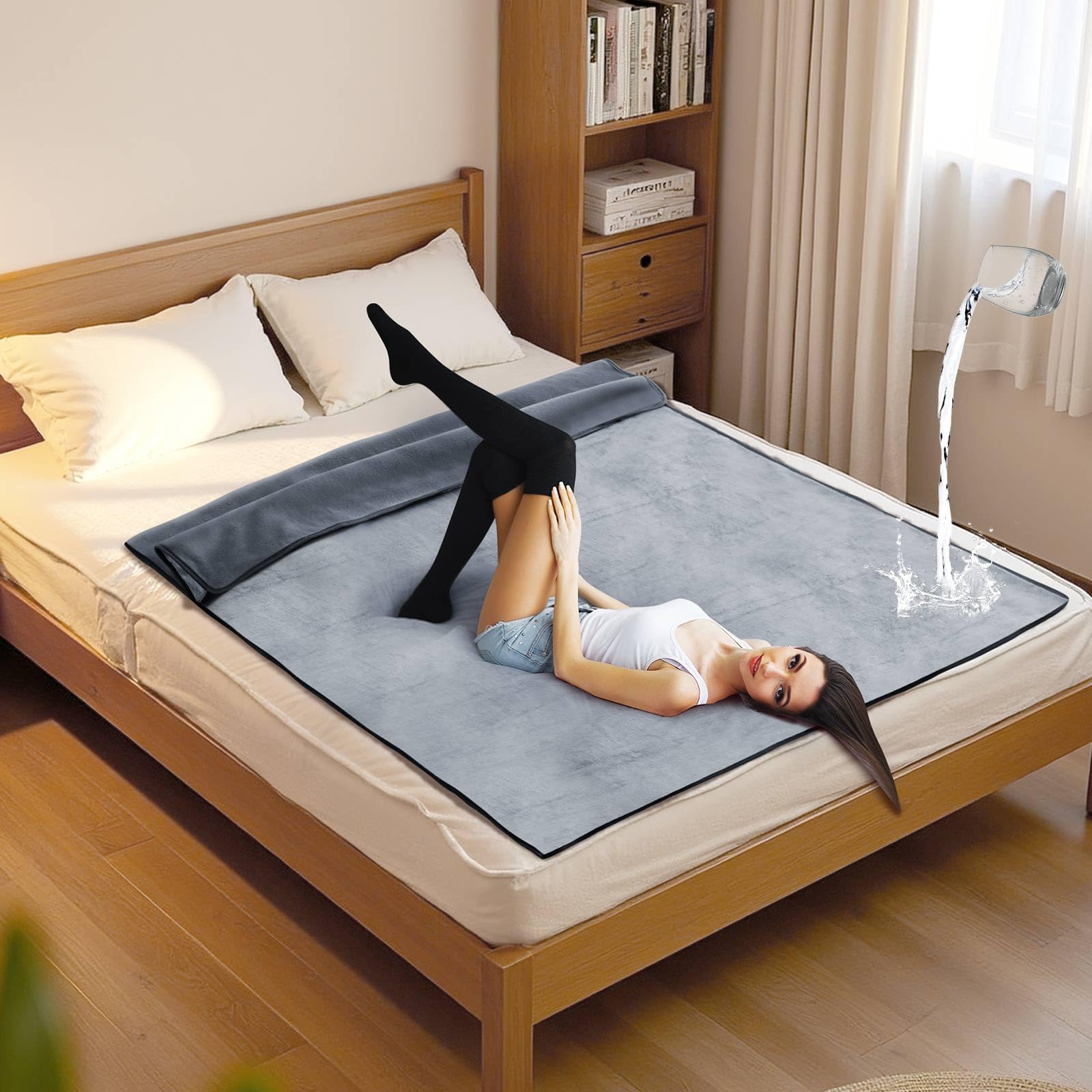 Manta impermeable para cama, sofá, 60 x 50 pulgadas, reversible y lavable, tapete impermeable para parejas, funda de cama resistente al agua, protector de colchón a prueba de fugas (gris