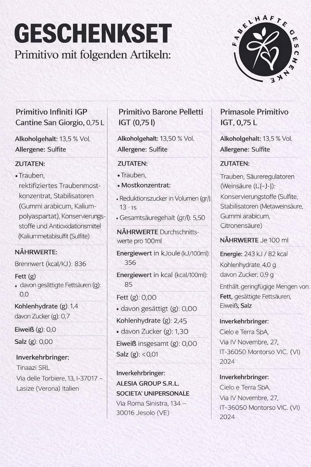 6er Probierpaket Primitivo zum Kennenlernen | Rotwein aus Apulien | trocken | 6 x 0,75 L.