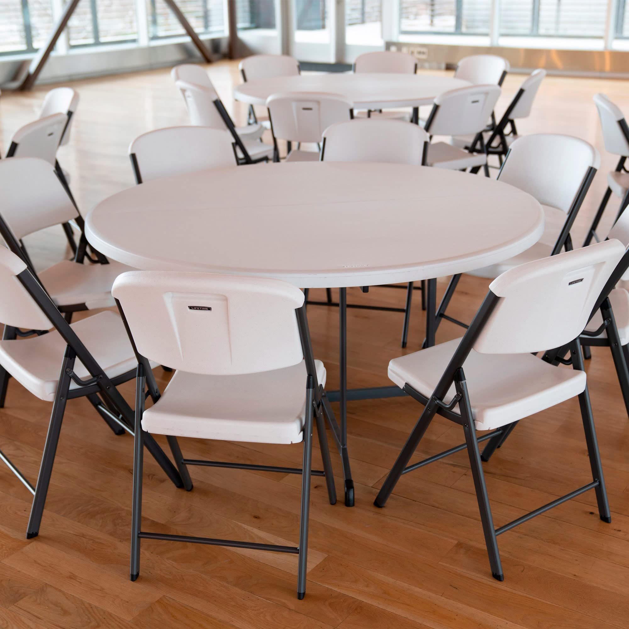 LIFETIME 92115 - Mesa Plegable Redonda portátil | Mesa Redonda jardín, terraza, Patio, balcón | Medidas Ø152cm, Altura 75,5cm | Mesa Redonda Exterior Eventos, Mesa Catering Plegable |Muebles