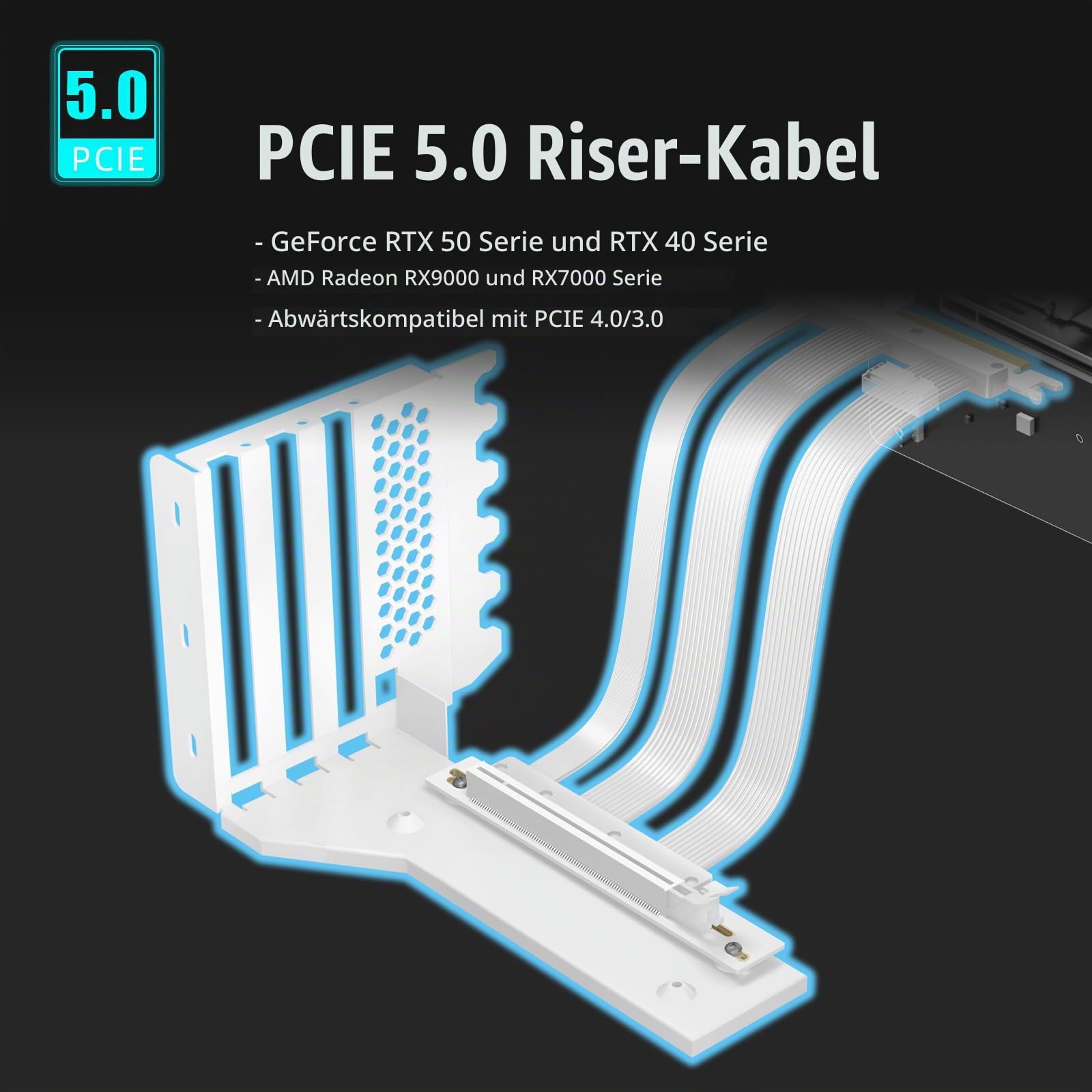 GLOTRENDS 3-Slot GPU Halterung mit 150mm PCIe 5.0 Riser Kabel für GPU Vertikalmontage, Kompatibel mit RTX5090 RTX4090 RX9070 RX7900, PC-Gehäuse mit offenem PCI 7/8-Slot Design