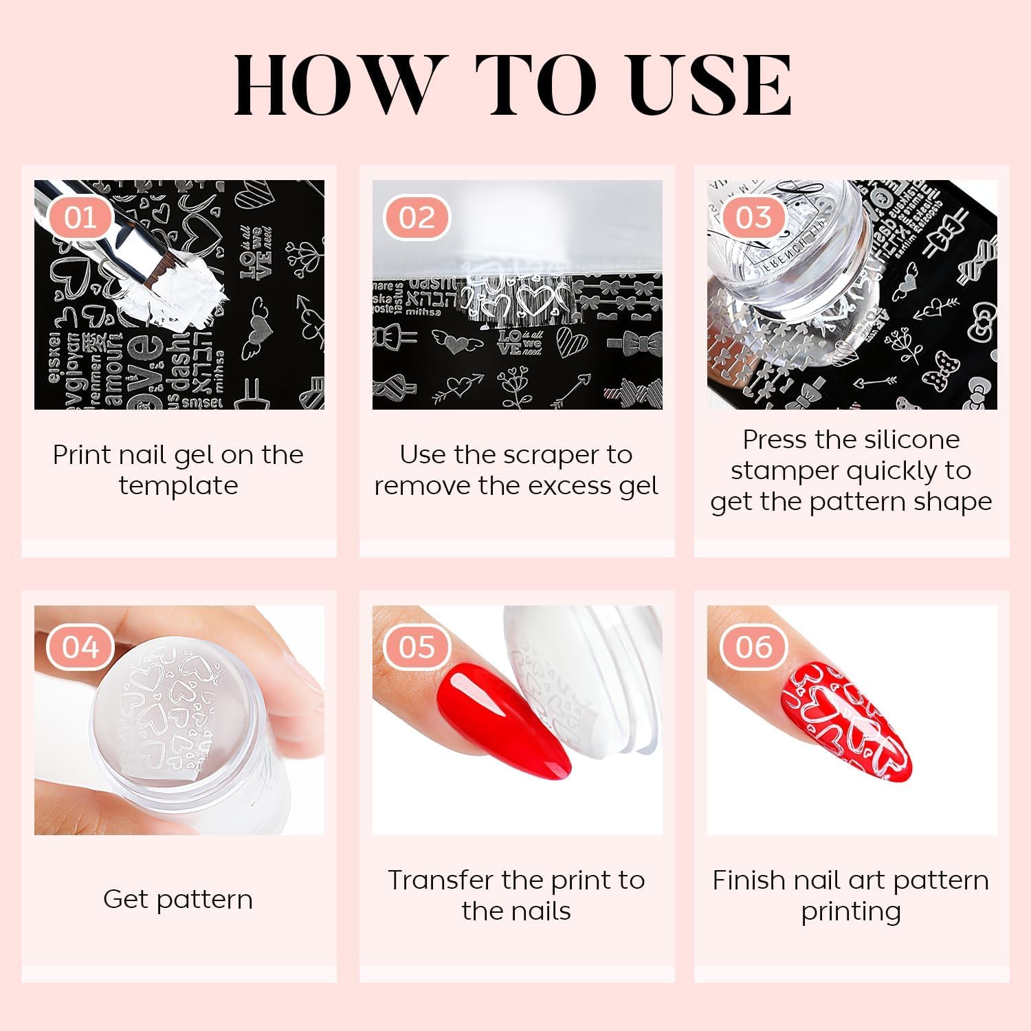AIMEILI French Tip Nail Stamp 4PCS Nail Art Stamper Kit Clear Silicone Double Head Nail Stamper with Scrapers