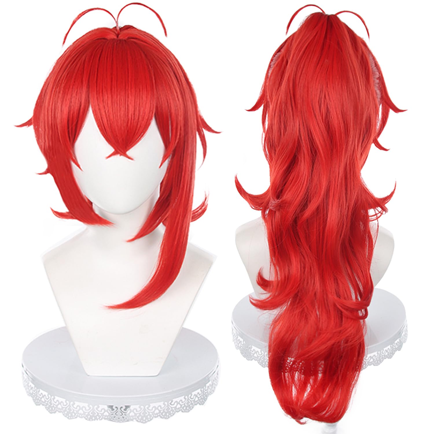 Red High Ponytail Long Wave Heat Resisitant Synthetic Hairs for Women Men Halloween Christmas Cos Anime Party Replacement Wigs