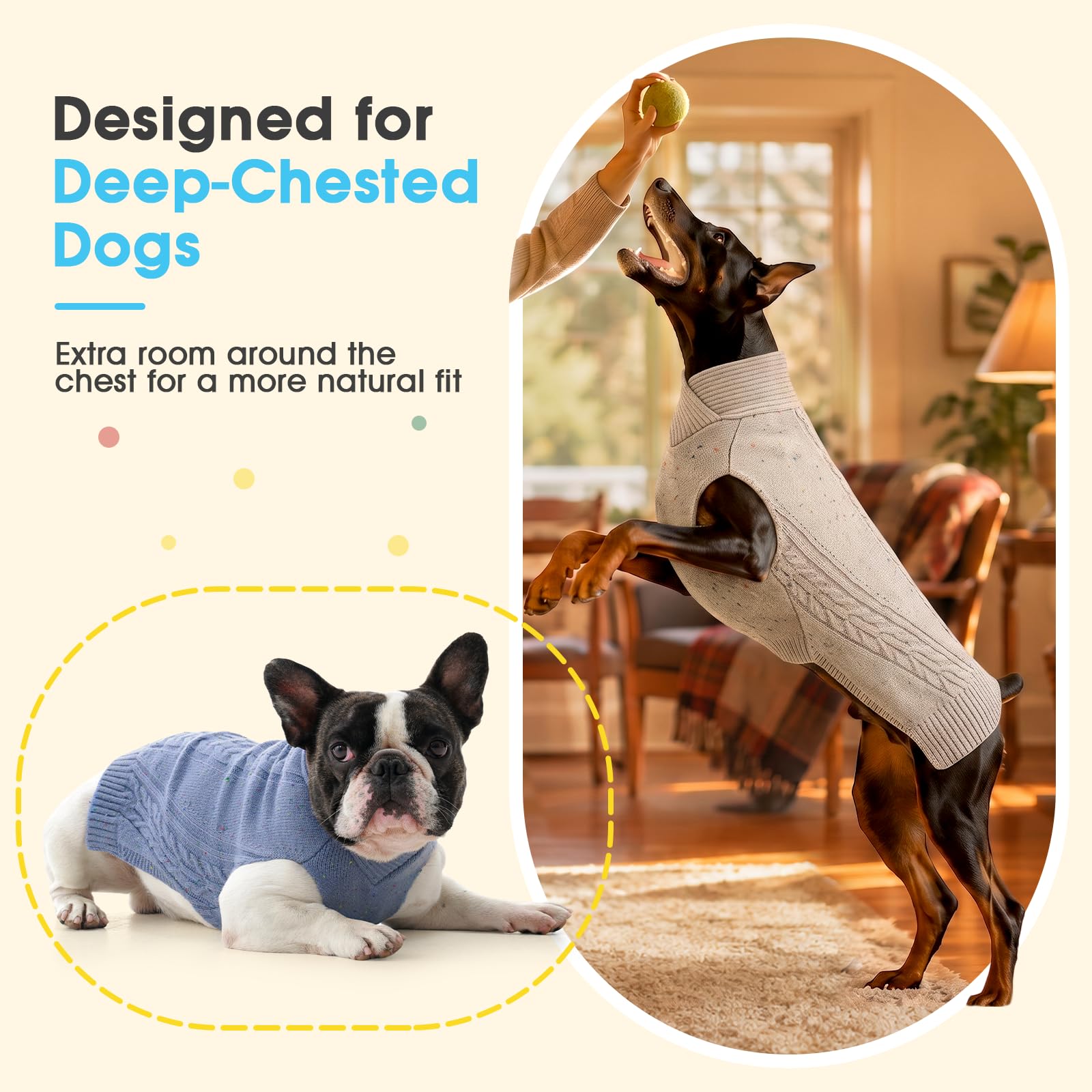 ROZKITCH Pull d'hiver en tricot torsadé pour chien avec col roulé – Chandail d'hiver doux et chaud avec trou pour laisse, pour chiens de petite, moyenne et grande taille, kaki, taille L