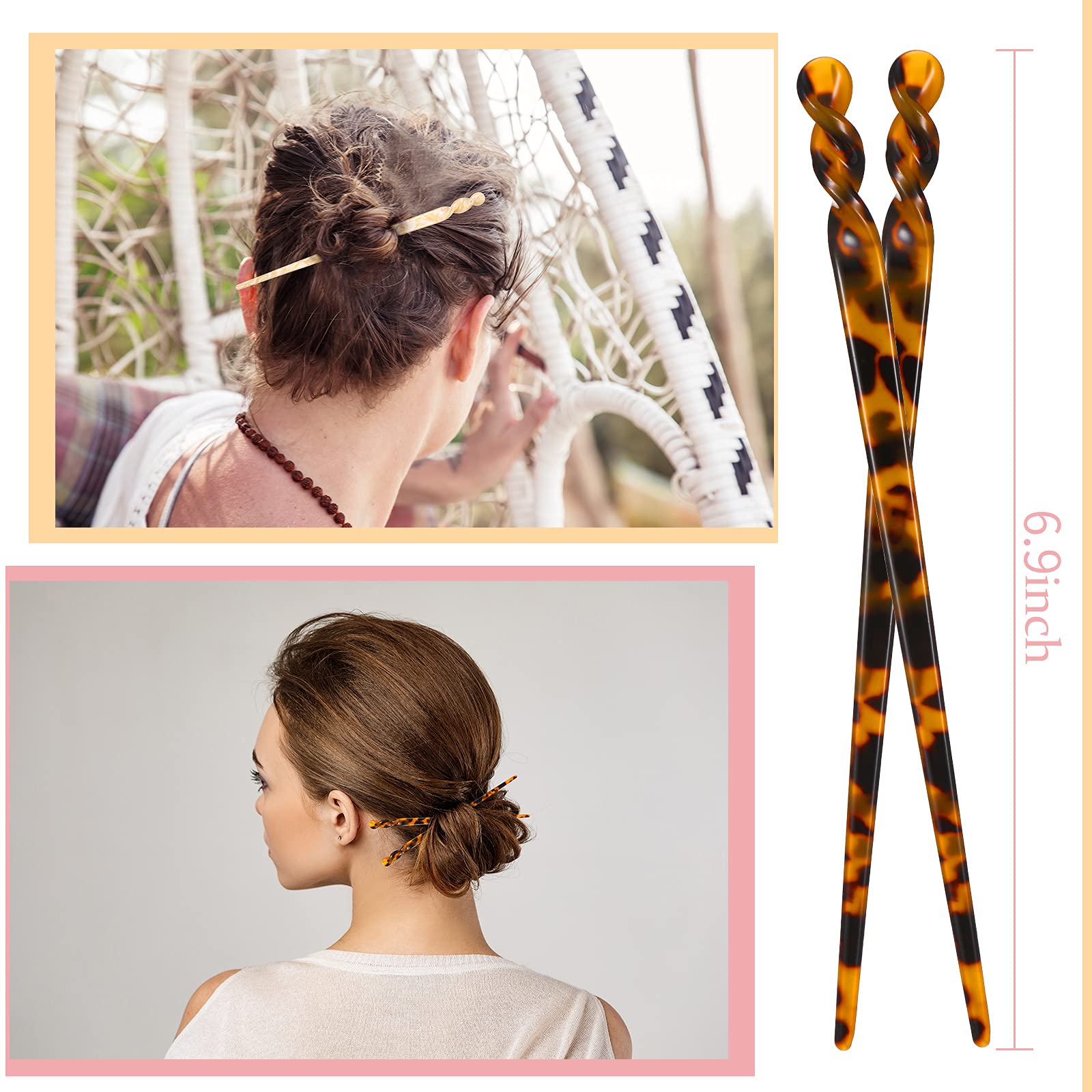 ??Tortoise Leopard Shell Hair Fork 6 Pieces French Style U Shaped Hair Pins Tortoise Shell Hair  main image 3