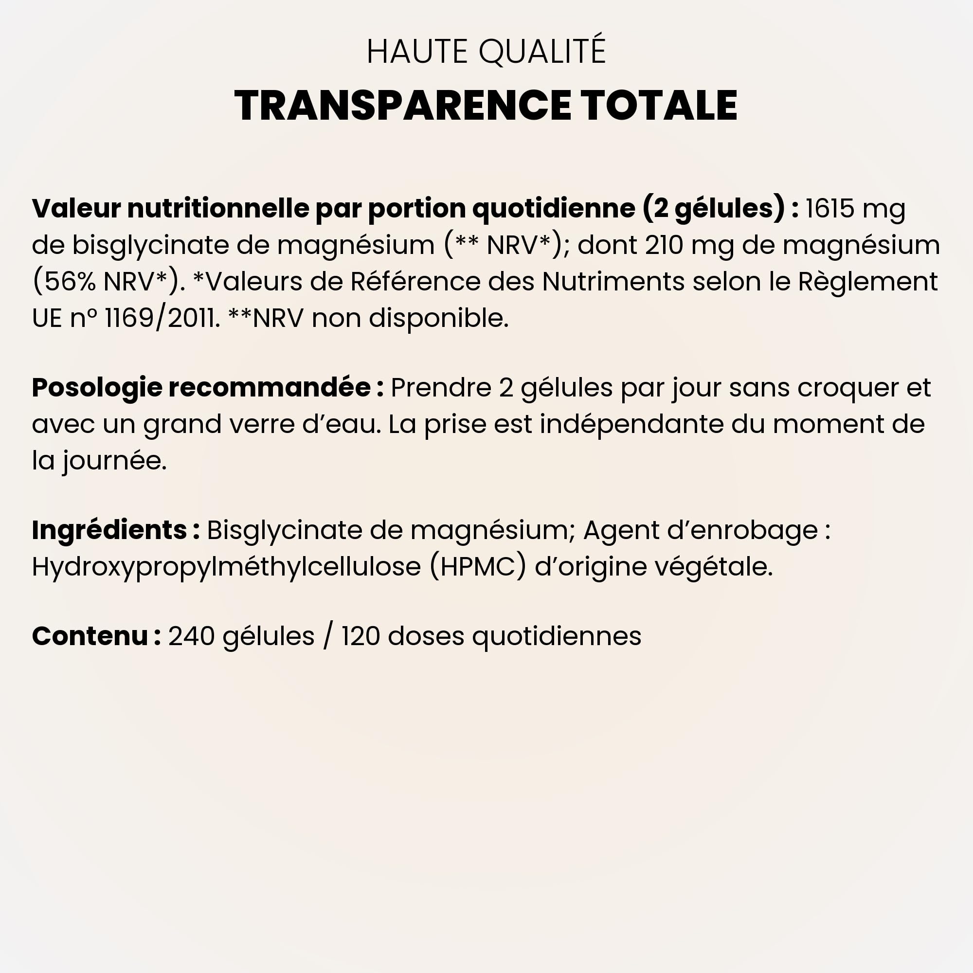 Magnésium Bisglycinate Chélaté – 480 gélules véganes