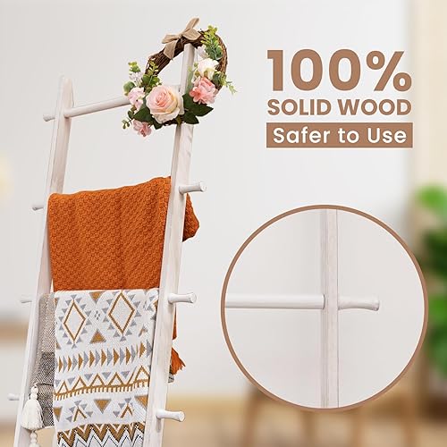 Miniatura 120 de Escalera para mantas, soporte de edredón de madera de 6 niveles, estante decorativo para escalera, estante inclinado, estante de almacenamiento