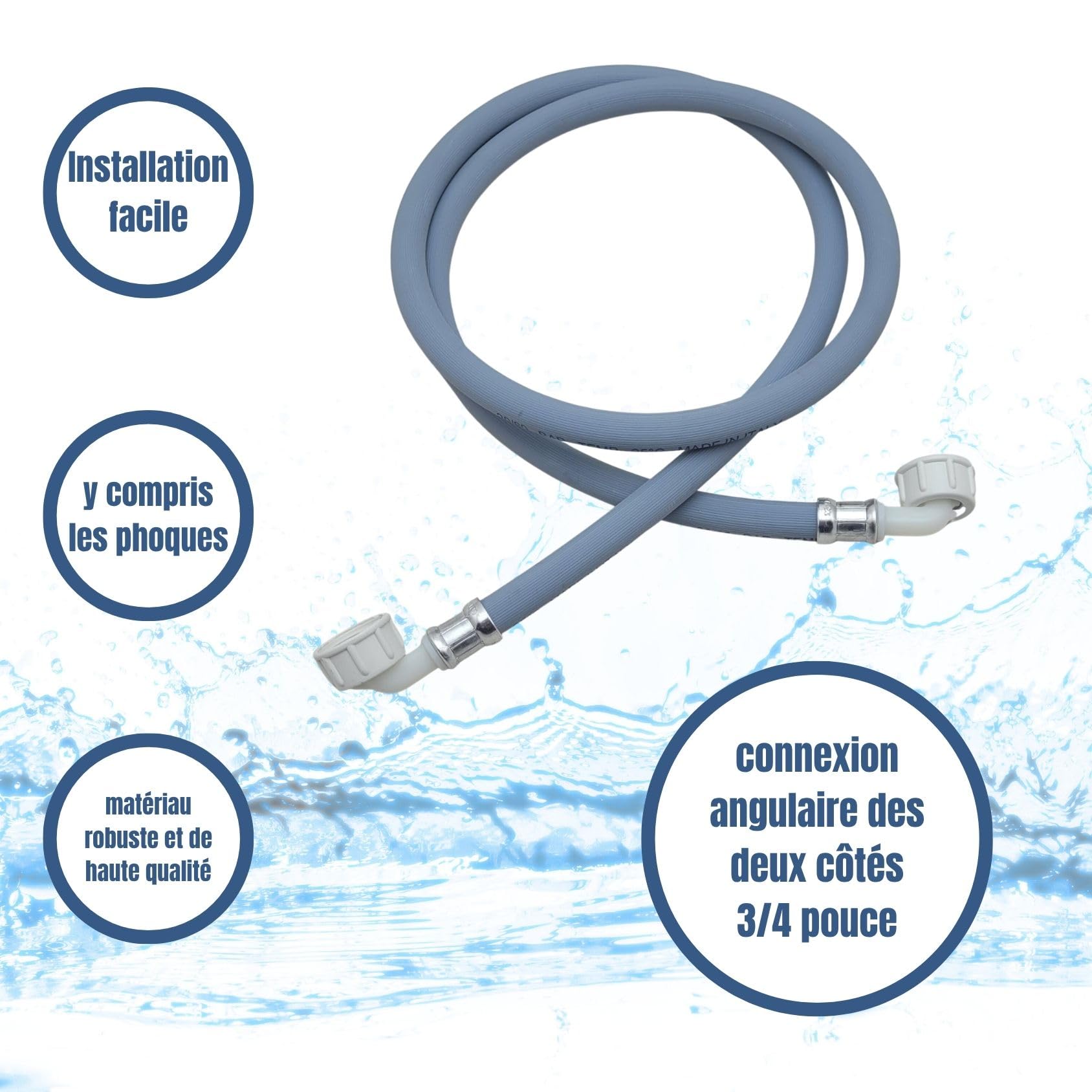 LICHTBLAU 2959 Tuyau d'alimentation pour machine à laver et lave-vaisselle Raccord coudé 3/4" avec joint de tuyau d'arrivée d'eau 4 m