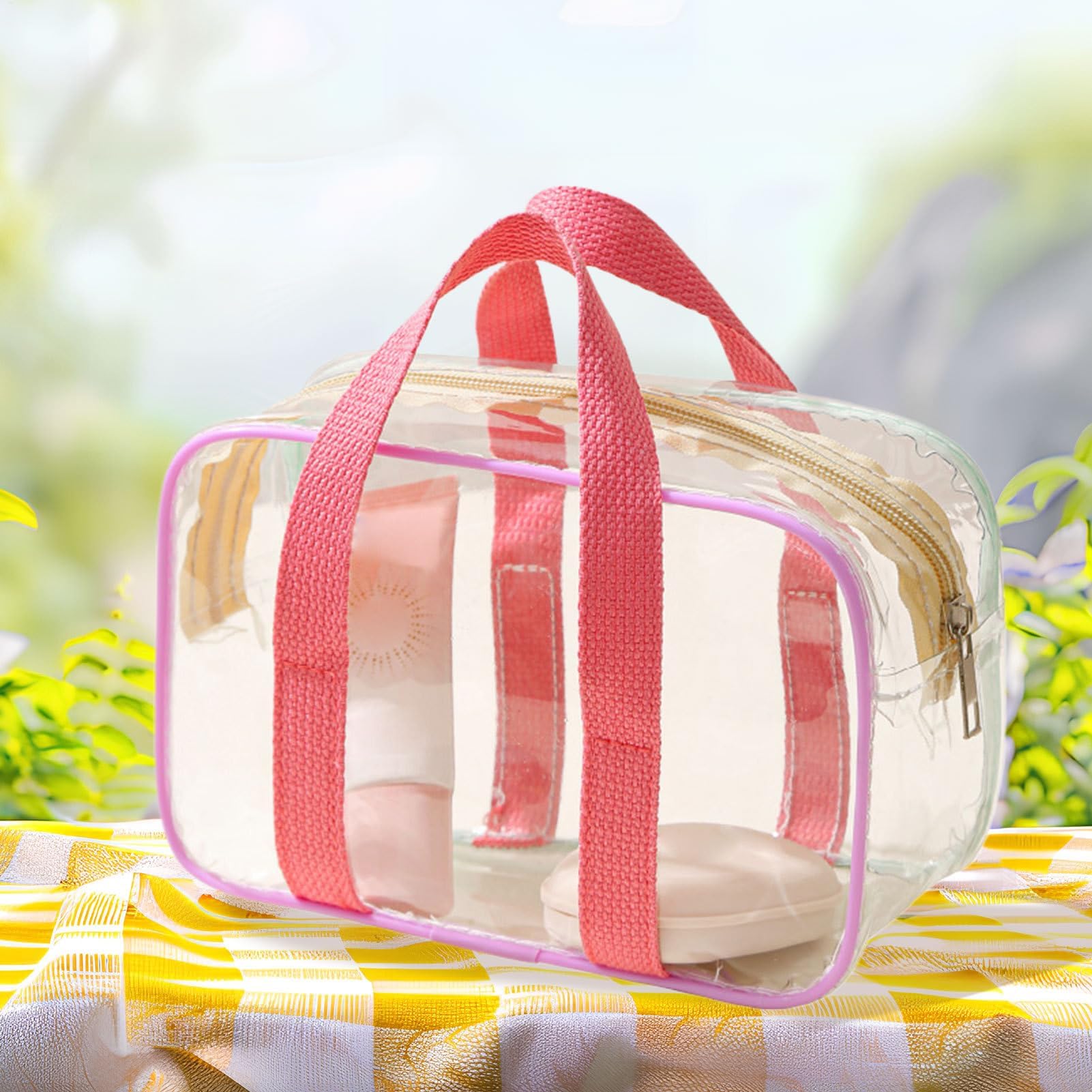 MRKU Trousse de Toilette Transparente, Pochette cosmétique de Plage Portable, Grande Trousse de Toilette résistante à l'eau