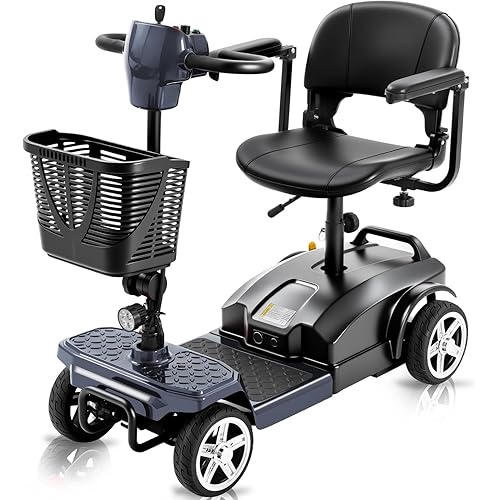 4-Wheel Mobility Scooter for Adults & Seniors, 350W Electric Powered, 15-45 Mile Range with Removable Battery, 8/9" Tires, Rear Tail Lights, Baskets, Compact Mobility Scooter for Elderly