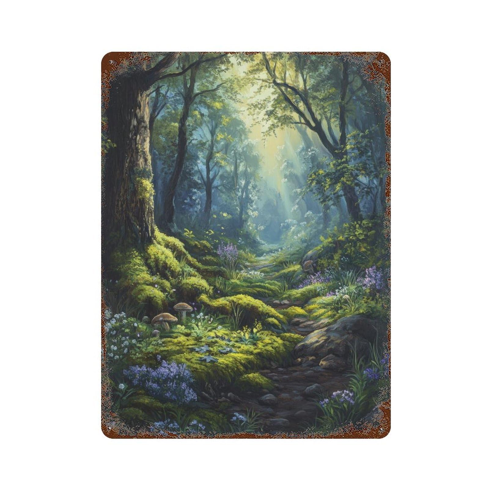 Mossy Grove Cottagecore Dark Academia Decor Antique Landscape Illustration Rustic Nature Vintage Wall Decor Art Metal Tin Poster Modern Home Decor Art Home Bar Shop Decorations Vintage Sign 40x30cm