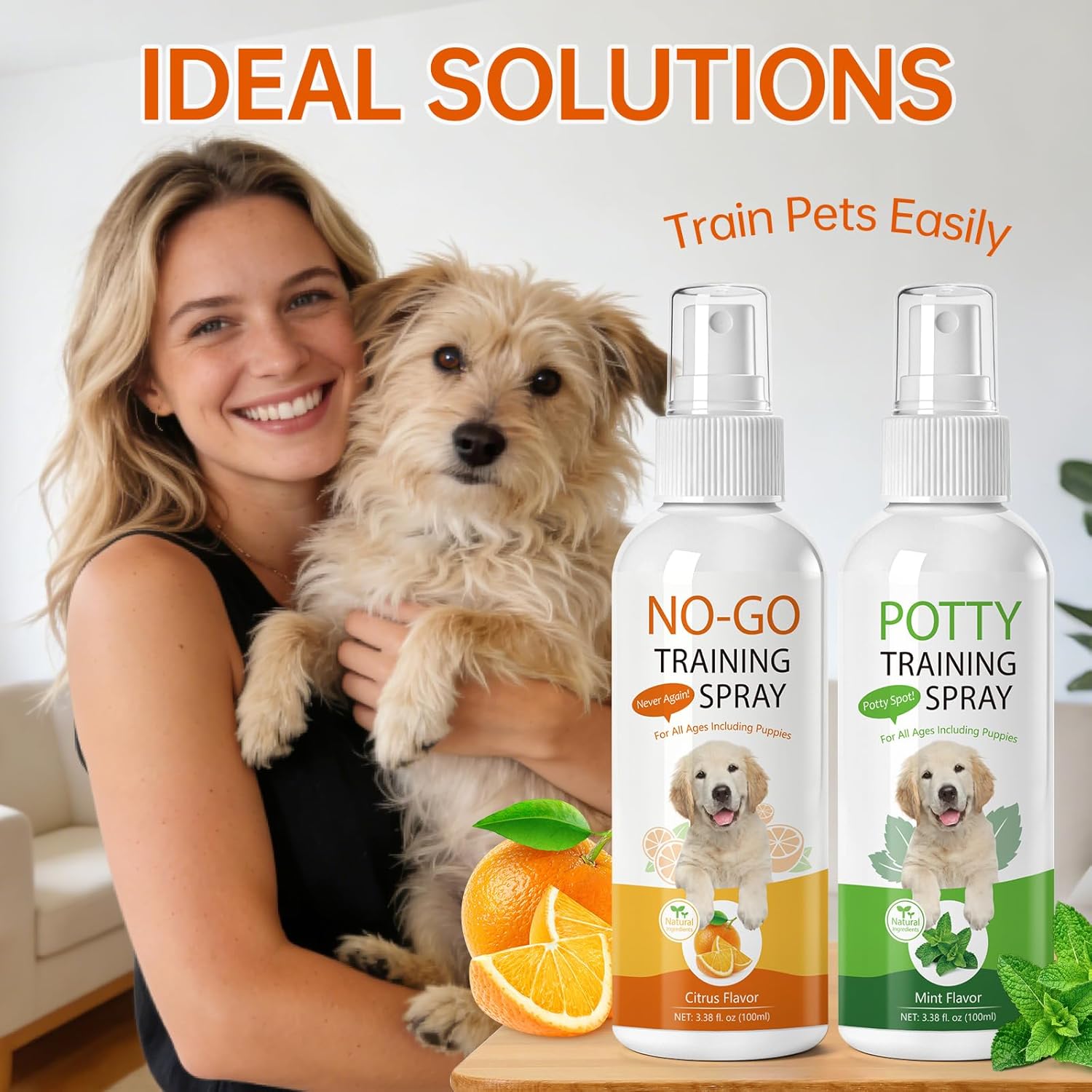 Potty Training Spray for Dogs & Cats, Dog Pee Spray & NO-GO Spray, Indoor & Outdoor Deterrent Spray, Stops Unwanted Chewing, Easy-to-Use Training Set, 3.38 Fl Oz (100ml)