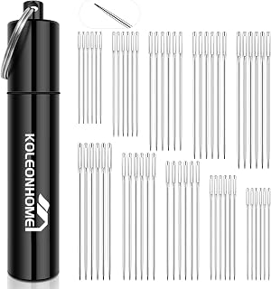 KOLEONHOME 60-Pack Large Eye Sharps Needles, 5 Sizes Embroidery & Hand Sewing Steel Needles with Aluminum Storage Tube