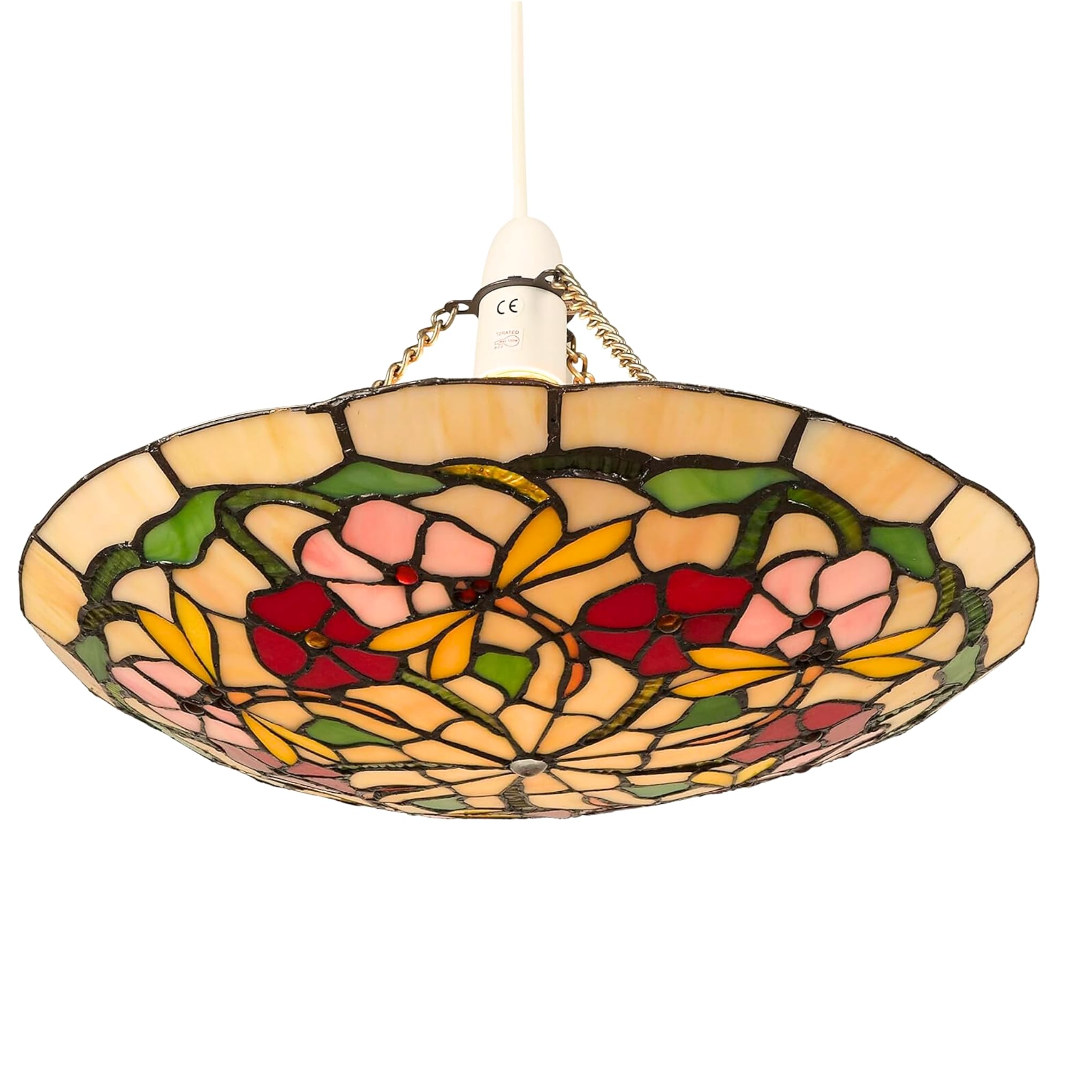 Loxton Lighting Beige, Pink, Red, Yellow, Green - Stained Glass Tiffany Easy-Fit Floral Dragonfly Uplighter Pendant - Stained Glass (Pm49upl)