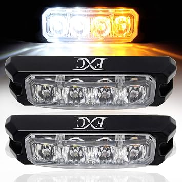 FXC 4-LED ستروب ضوء أبيض/العنبر للماء منارة الطوارئ أضواء فلاش،Purishion الحذر بار 16 أنماط وامض سيارة سيارات الدفع الرباعي شاحنة صغيرة فان مركبة بوف 2 Pack4LED الأبيض/العنبر