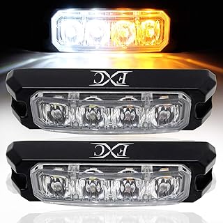 FXC 4-LED Strobe Light White/Amber Waterproof Emergency Beacon Flash Lights,Purishion Caution Bar 16 Patterns Flashing Car SUV Pickup Truck Van Vehicle POV (2 Pack)(4LED White/Amber)