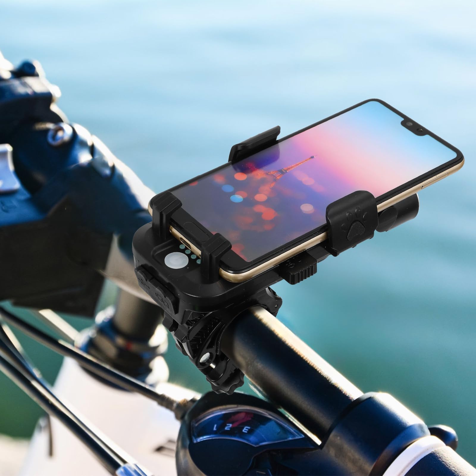 Luces LED para Bicicleta Batería de Gran Capacidad 4000 Mah, Soporte Ajustable para Teléfono, Diseño Dual LED y Material Abs para Ciclismo Diario y Paseos Nocturnos