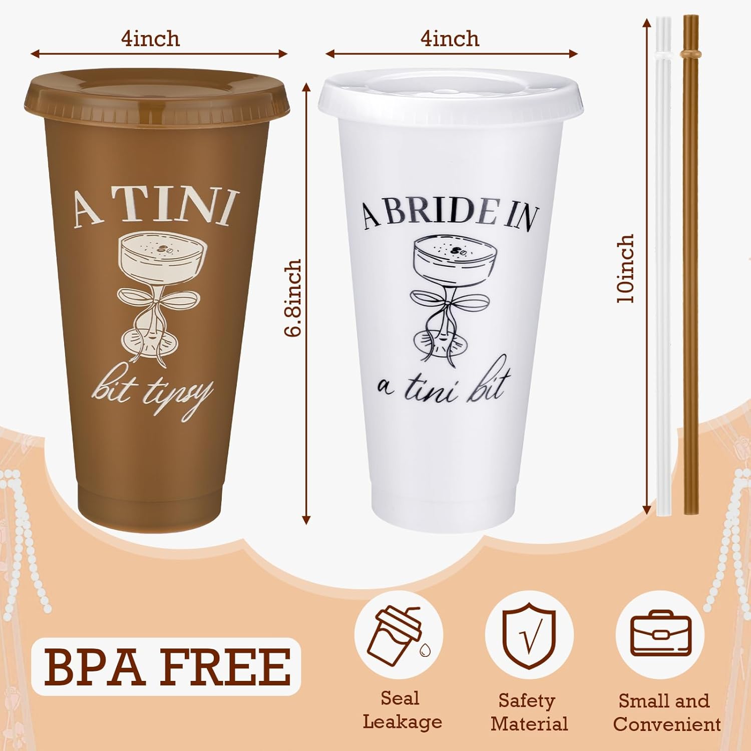 Jingmore 16 Martini Bachelorette Cups 24 oz a Tini Bit Bridal Cups with Lids Straw Pink Plastic Tumblers Mug for Wedding Party Engagement Bridal Party Gifts