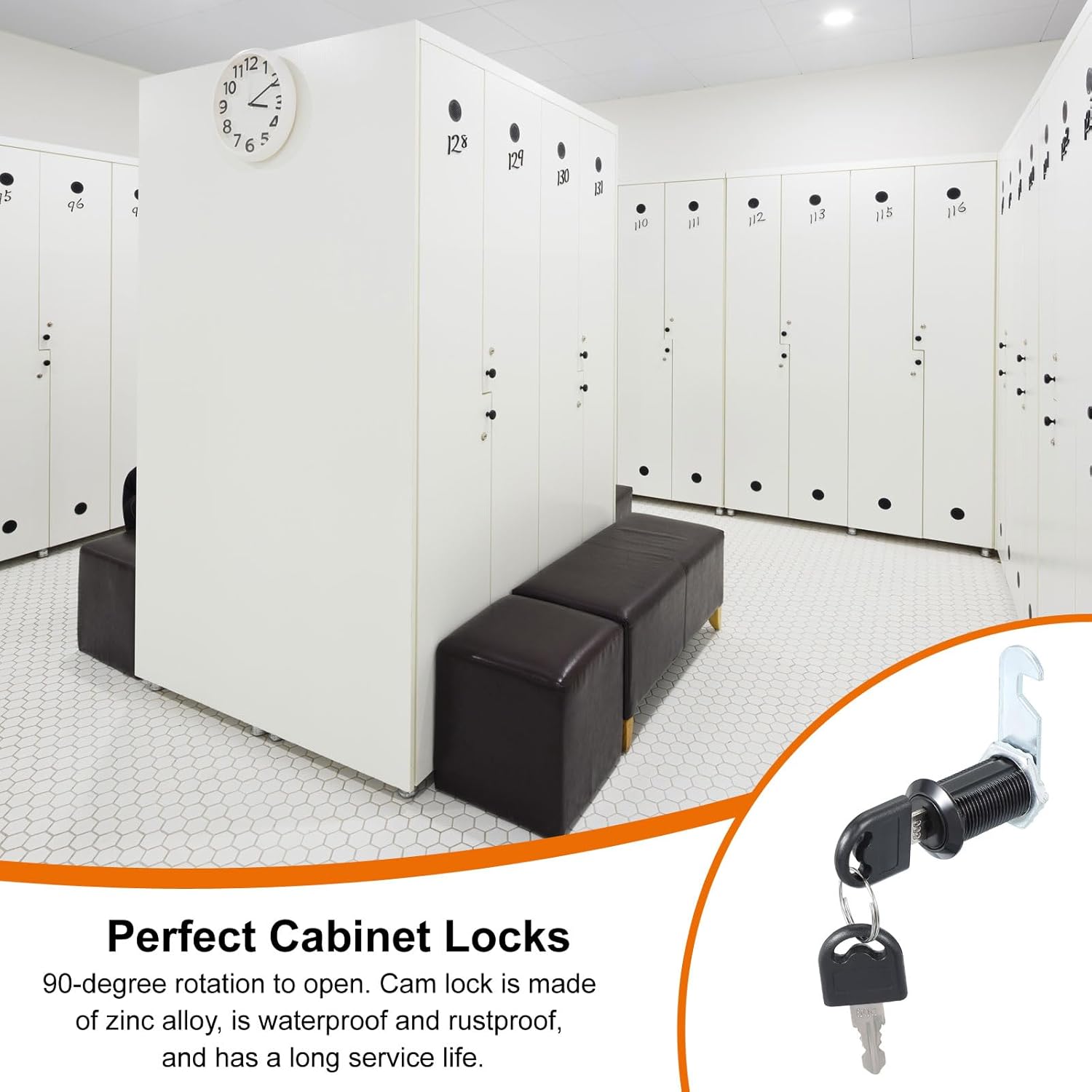 MECCANIXITY 1-1/8 Inch Cabinet Cam Lock with Key, Keyed Alike Cam Replacement Lock Cylinder Tubular Toolbox Locks for RV Drawer Storage Cart Mailbox, Black Pack of 4